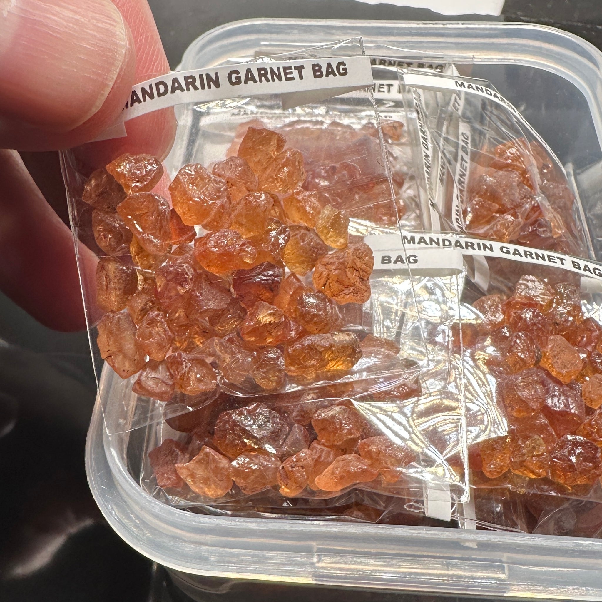 Mandarin Garnet Bag, Tanzania- for inlay only, not for faceting