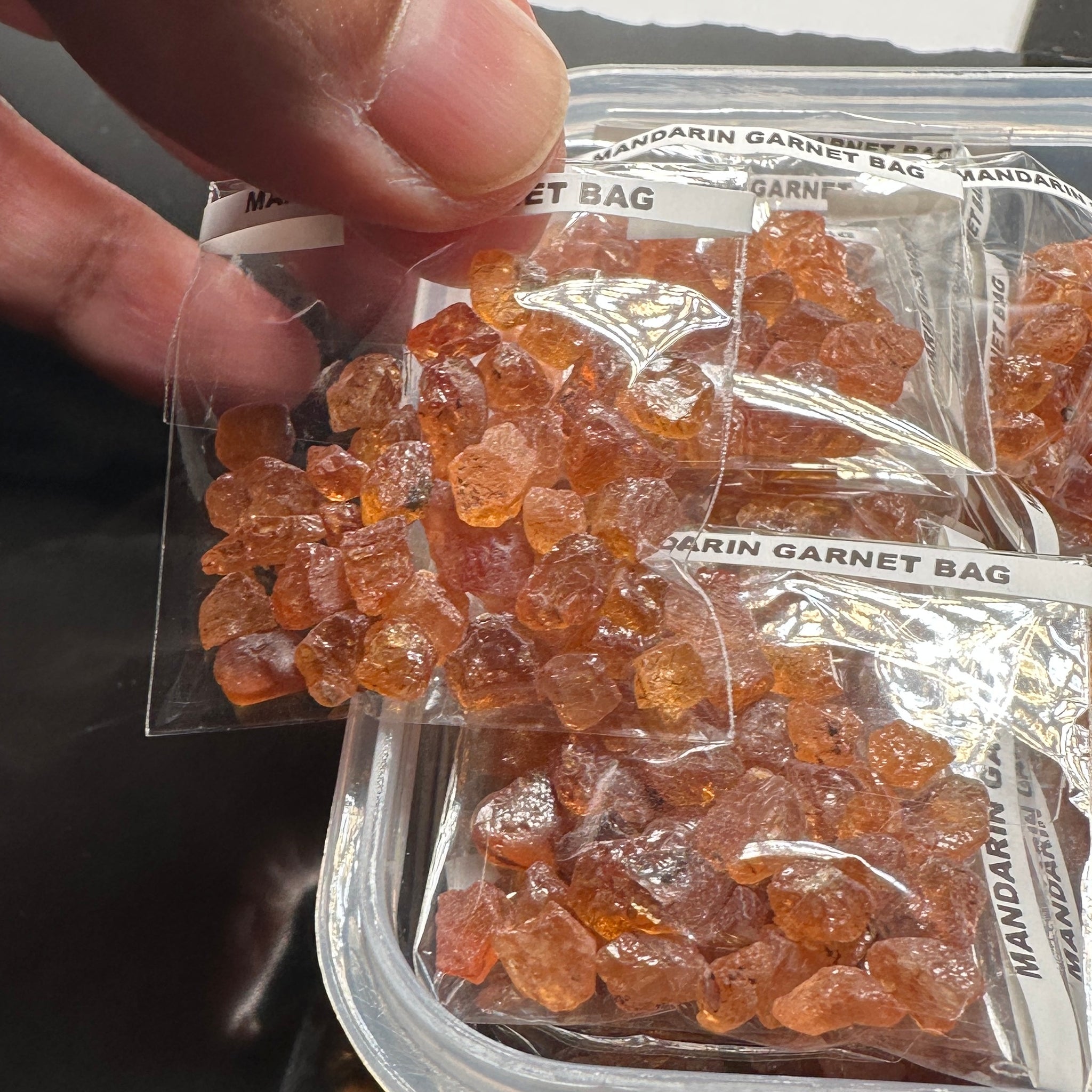 Mandarin Garnet Bag, Tanzania- for inlay only, not for faceting