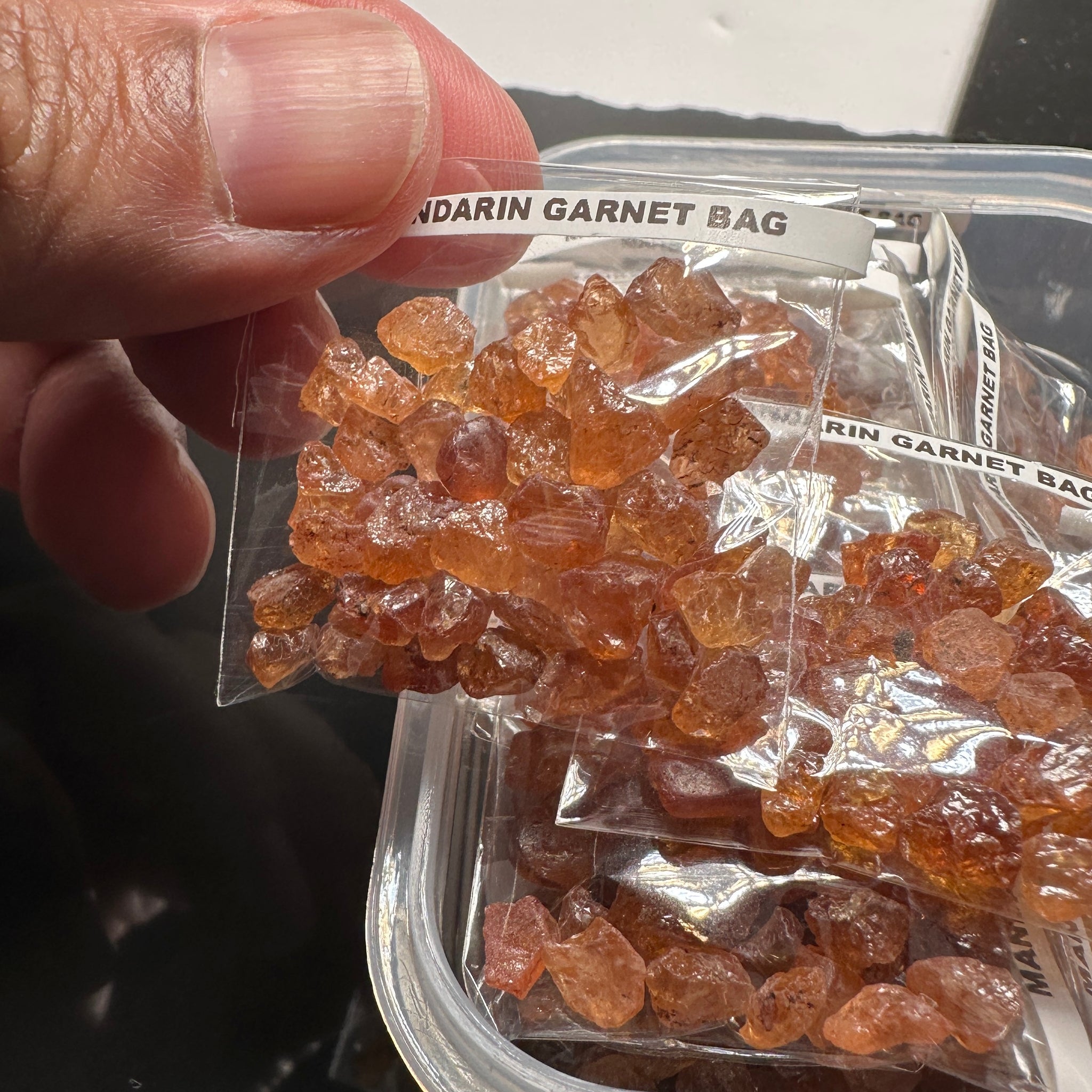 Mandarin Garnet Bag, Tanzania- for inlay only, not for faceting