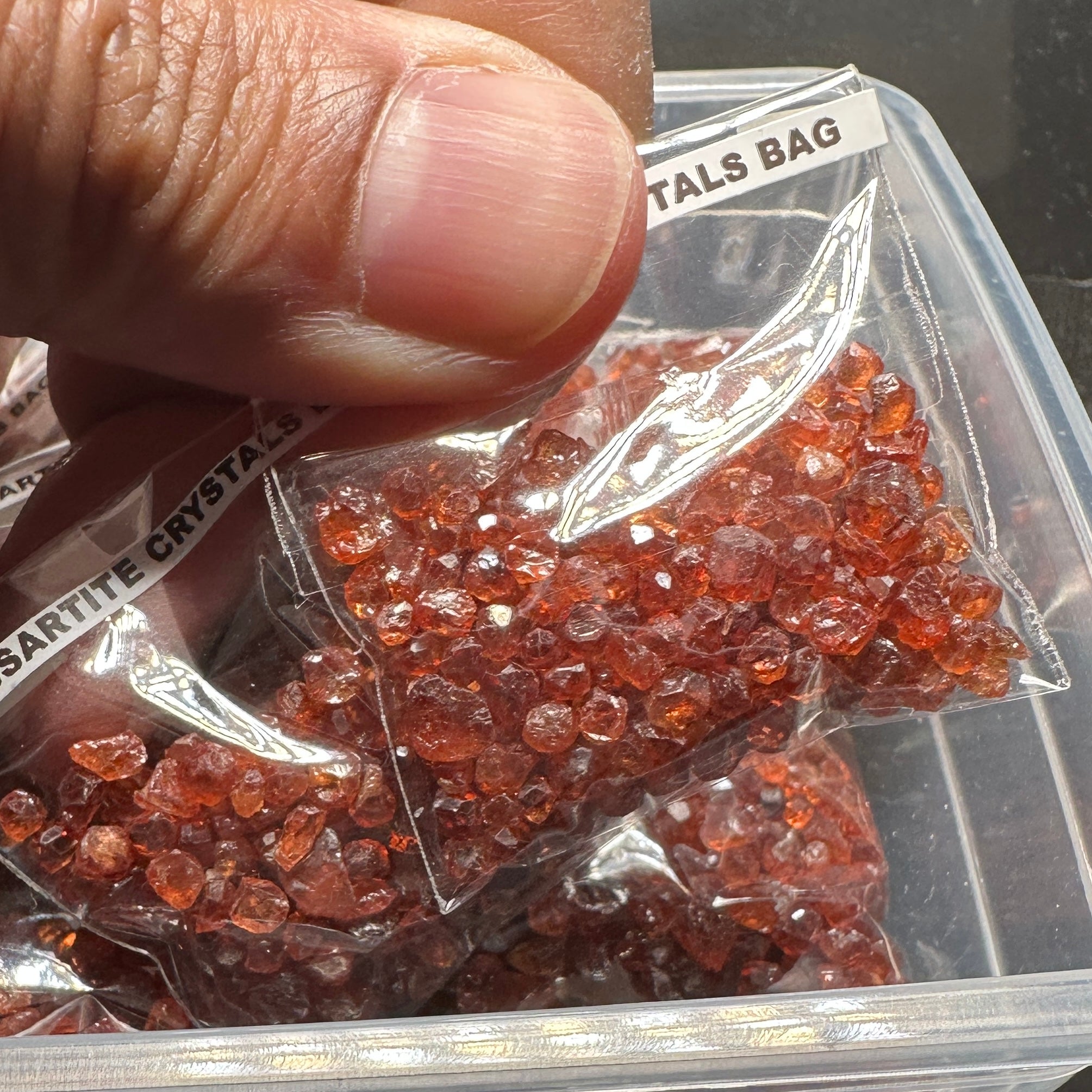 Spessartite Crystals Bag, Tanzania- for inlay only, not for faceting