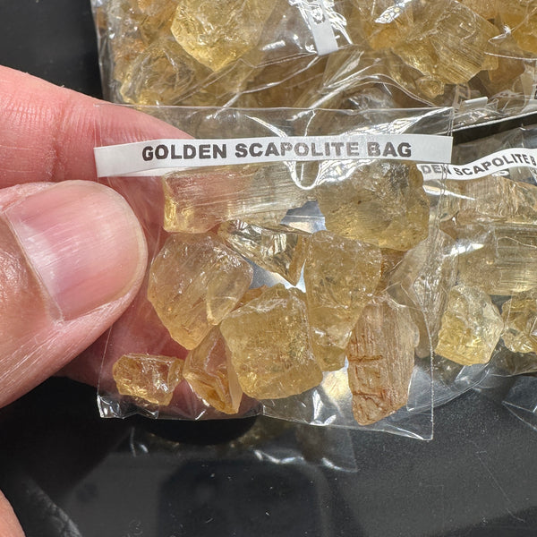 Golden Scapolite Bag, Tanzania, faceting/cabbing rough