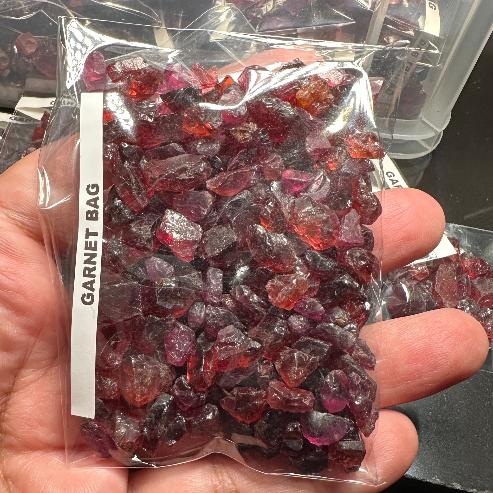 Large Garnet Bag, Tanzania, faceting and cab rough