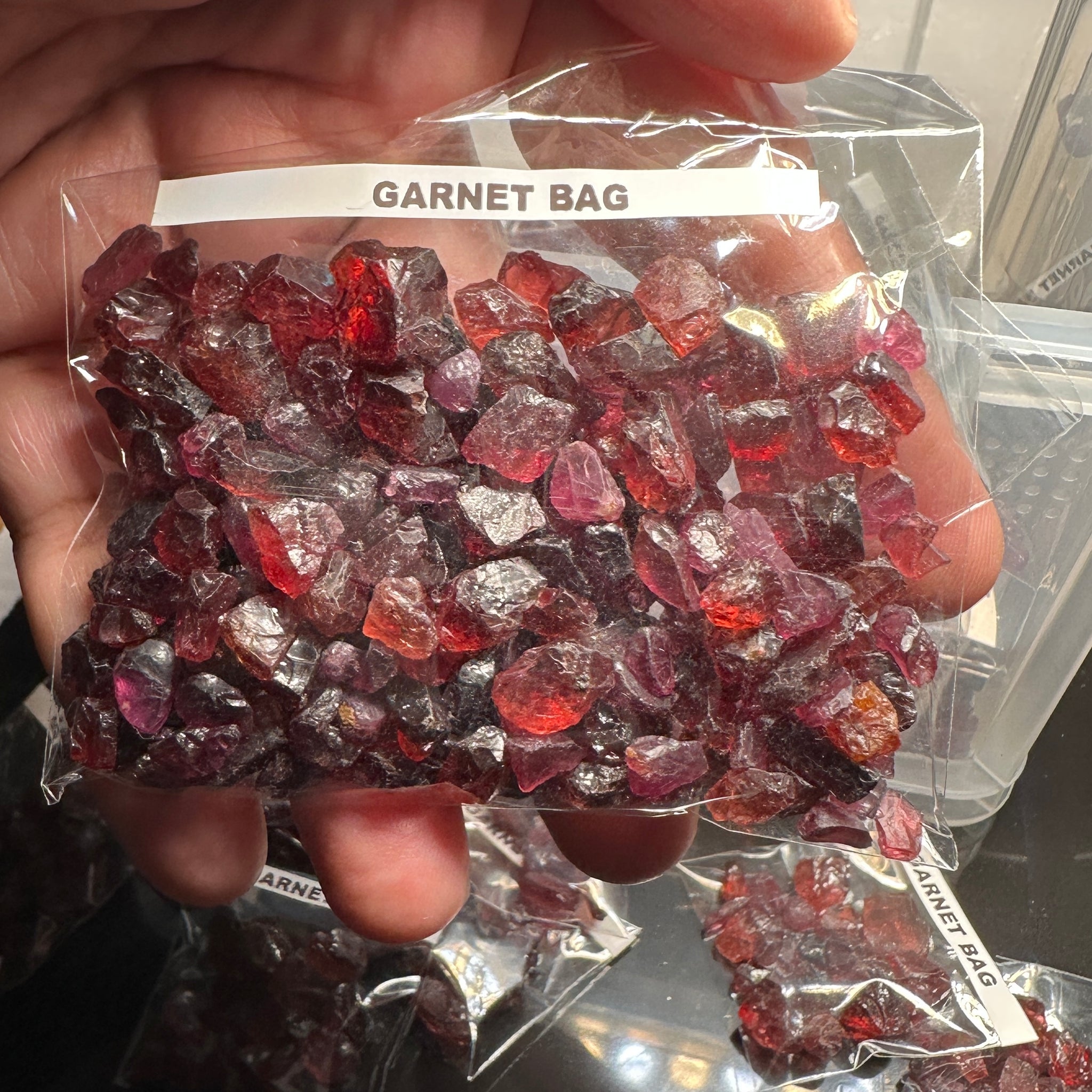 Large Garnet Bag, Tanzania, faceting and cab rough
