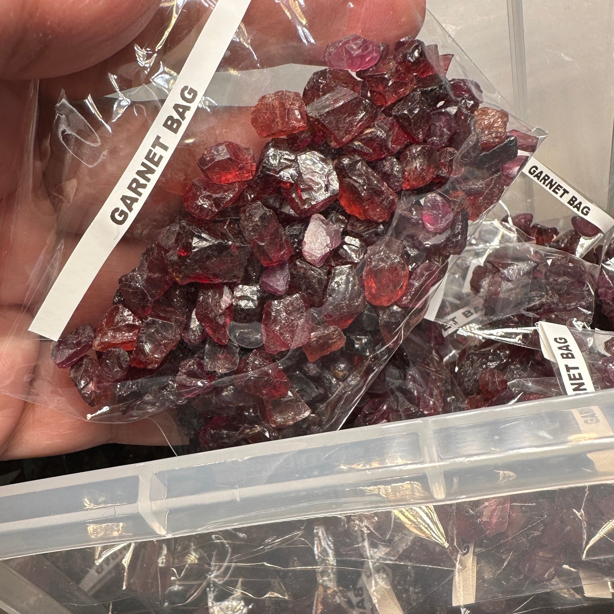 Large Garnet Bag, Tanzania, faceting and cab rough