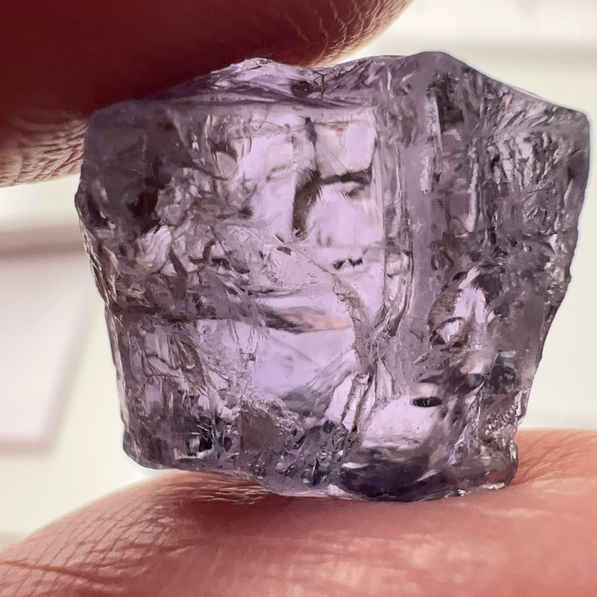 Purple Scapolite Crystal, 12.14ct, Tanzania, Untreated Unheated. Has a dividing crack, will need to be sawed, one side will be vvs-if clean, the other will be the same but will need some inclusions on the outside removed.