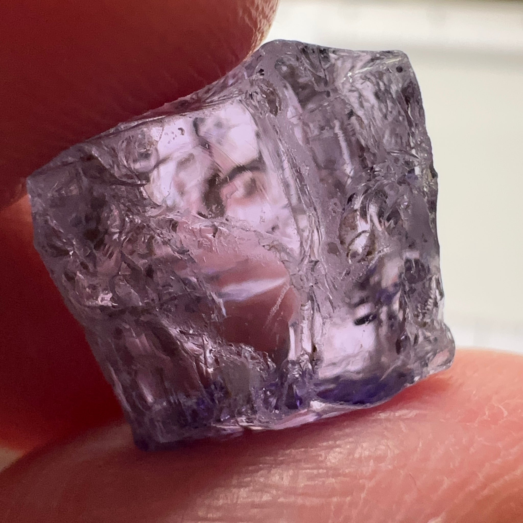 Purple Scapolite Crystal, 12.14ct, Tanzania, Untreated Unheated. Has a dividing crack, will need to be sawed, one side will be vvs-if clean, the other will be the same but will need some inclusions on the outside removed.