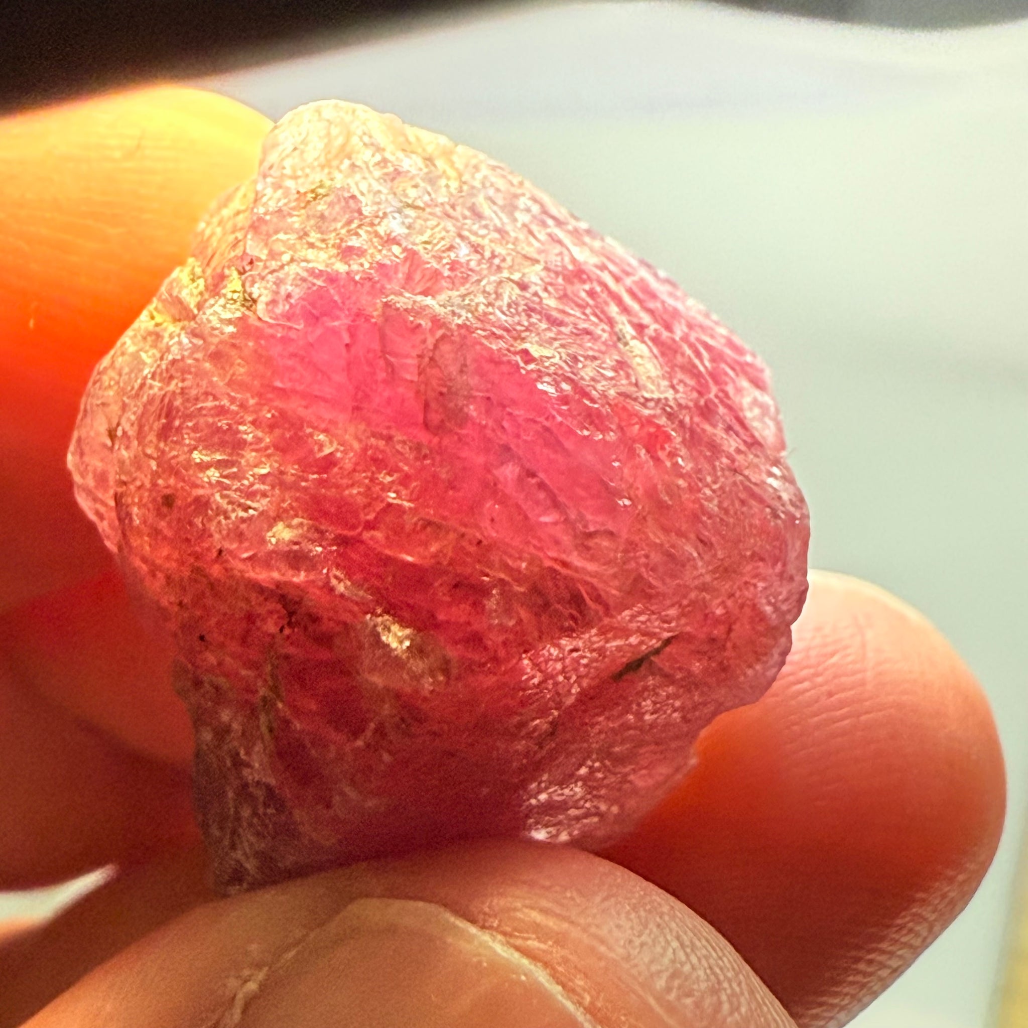 Ruby/Sapphire Crystal, Untreated Unheated, Tanzania, a dab of oil will remove the white dryness on the skin, Translucent, 63.88ct