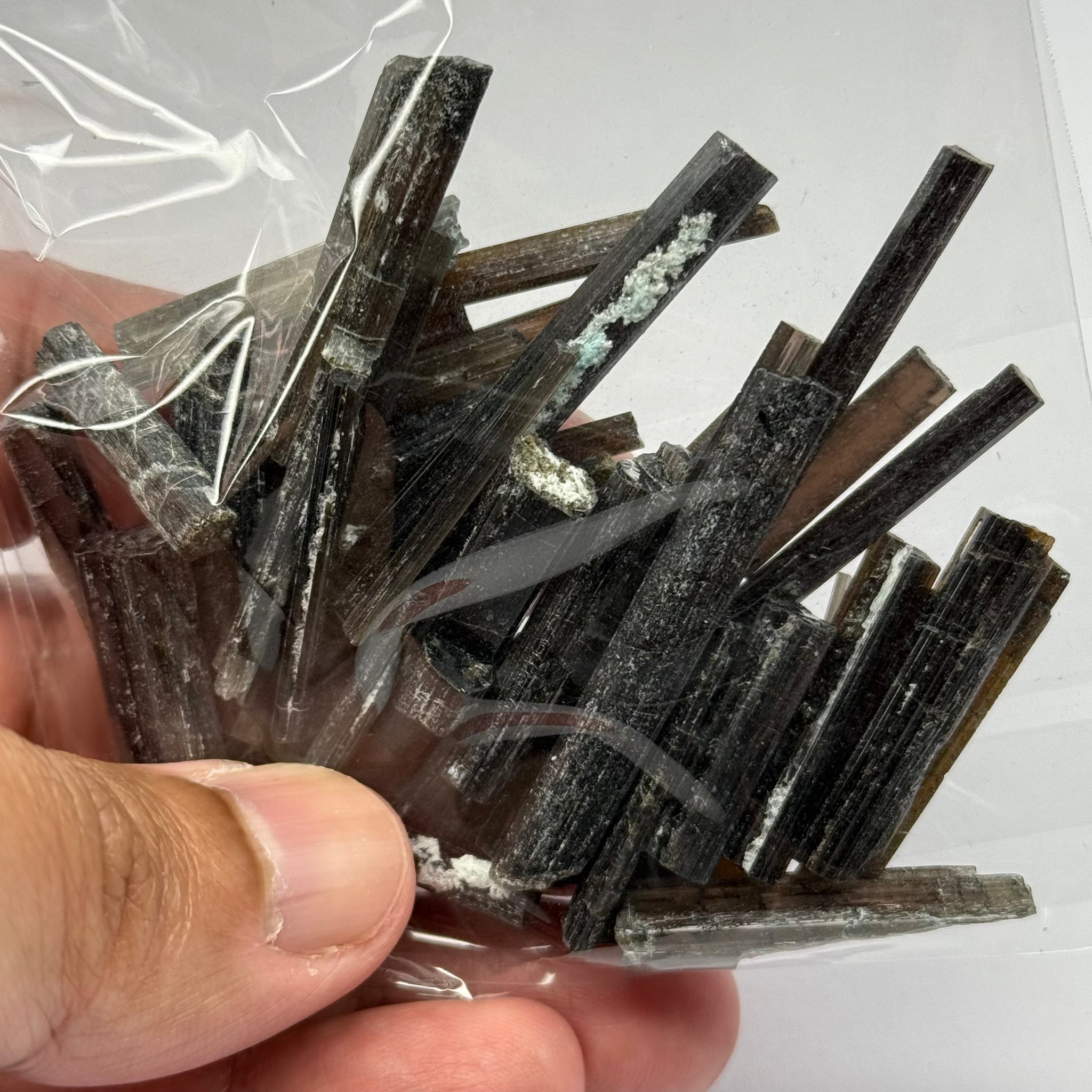 Tourmaline crystals bag, many transparent crystals here, Mwajanga, Tanzania, Untreated Unheated