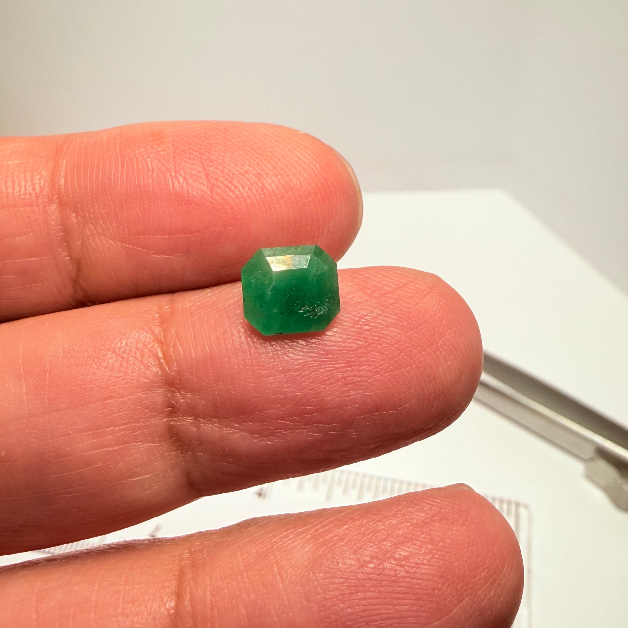 Emerald, 1.26ct, Tanzania, Untreated Unheated, no oil, slight natural chip for the natural formation of the crystal, its on the crown table facet, price reflects