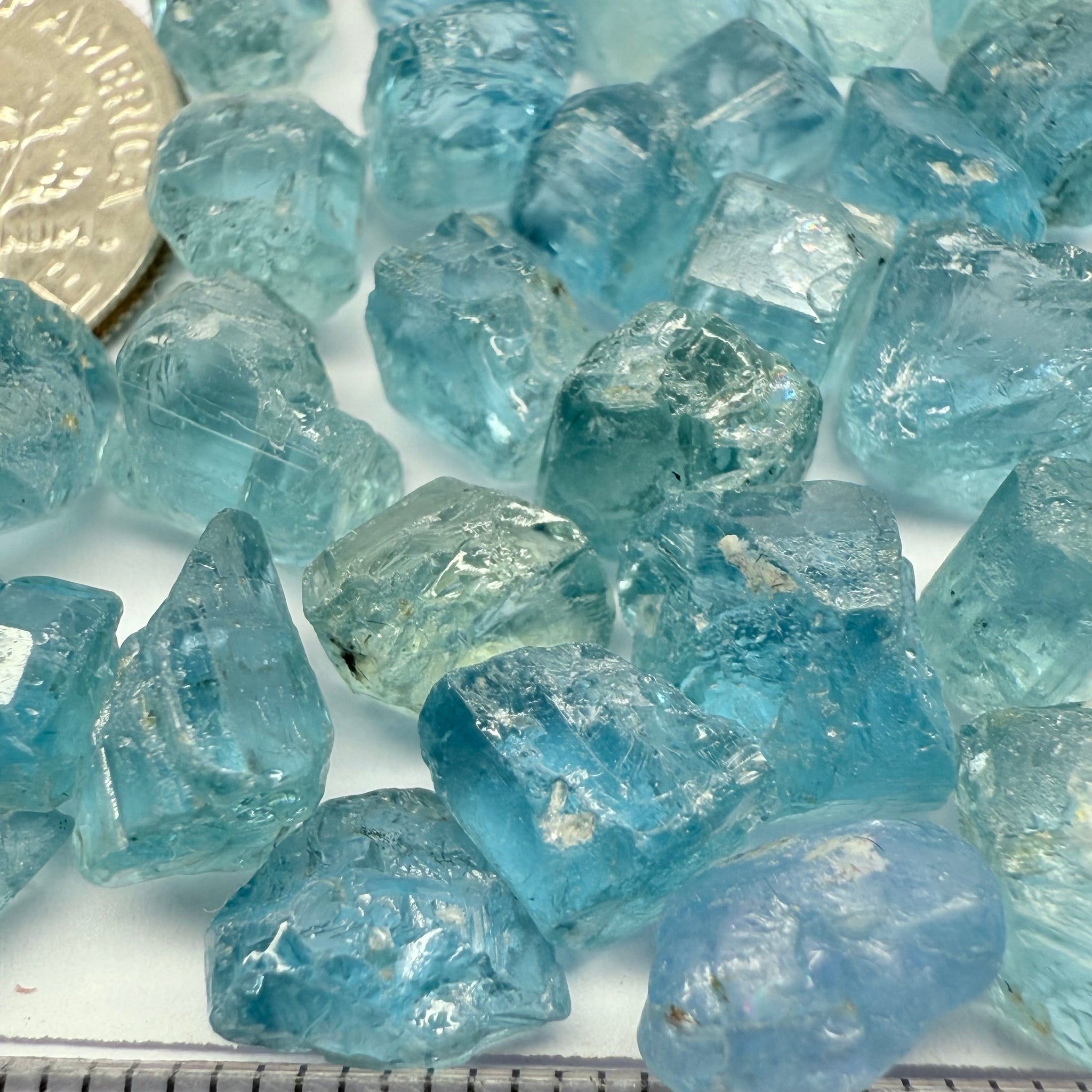 Blue Apatite Crystals from Merelani, Tanzania, Untreated Unheated. SINGLES price is per piece sold on a blind pour basis, av. 1.45ct