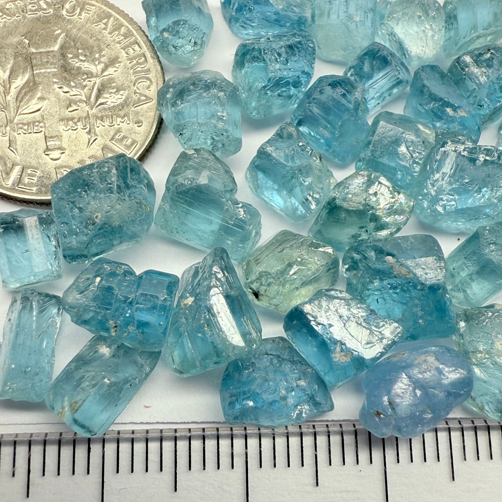Blue Apatite Crystals from Merelani, Tanzania, Untreated Unheated. SINGLES price is per piece sold on a blind pour basis, av. 1.45ct