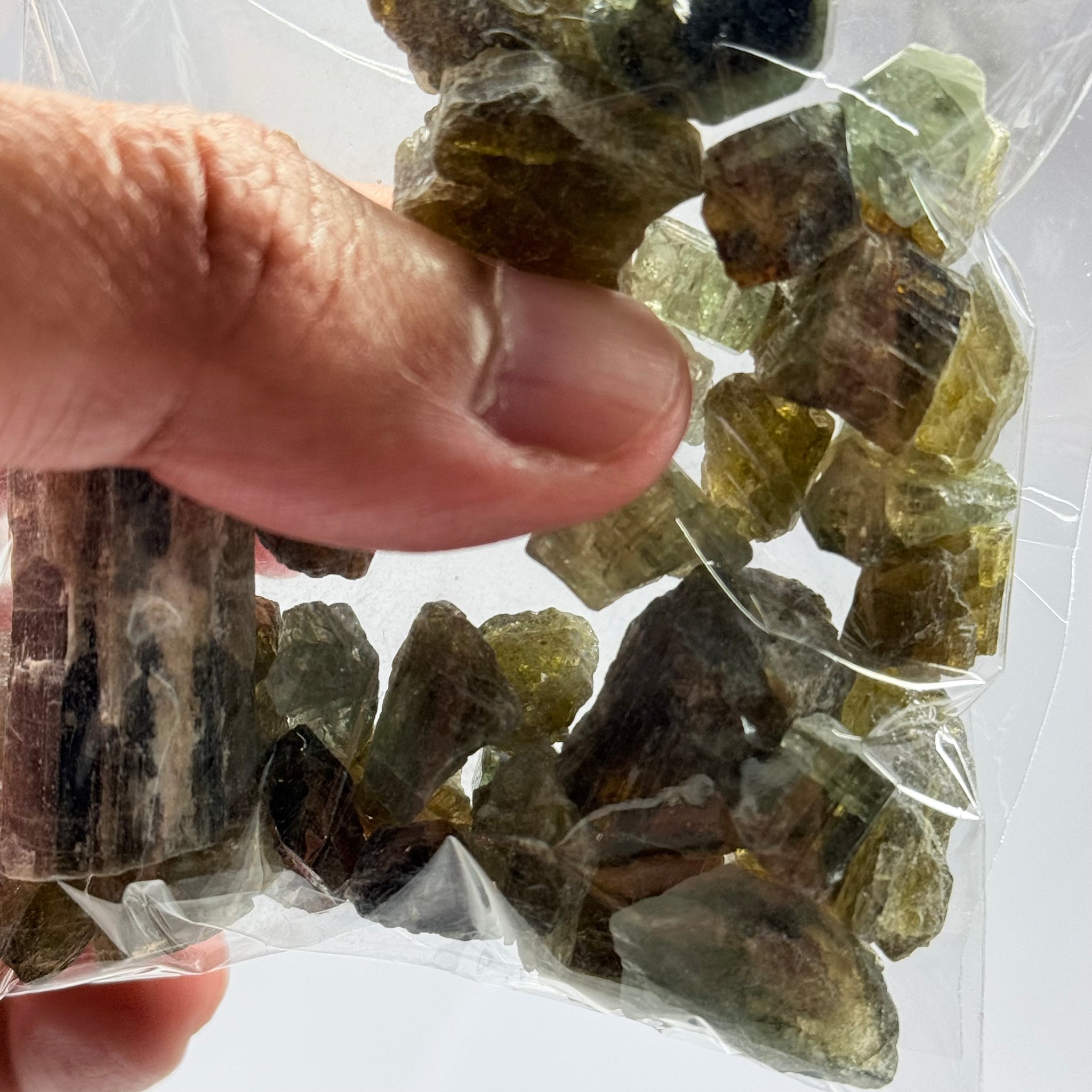 Tourmaline crystals bag, mine run, Mwajanga, Tanzania, Untreated Unheated, specimen and cab grade, or facet with inclusions
