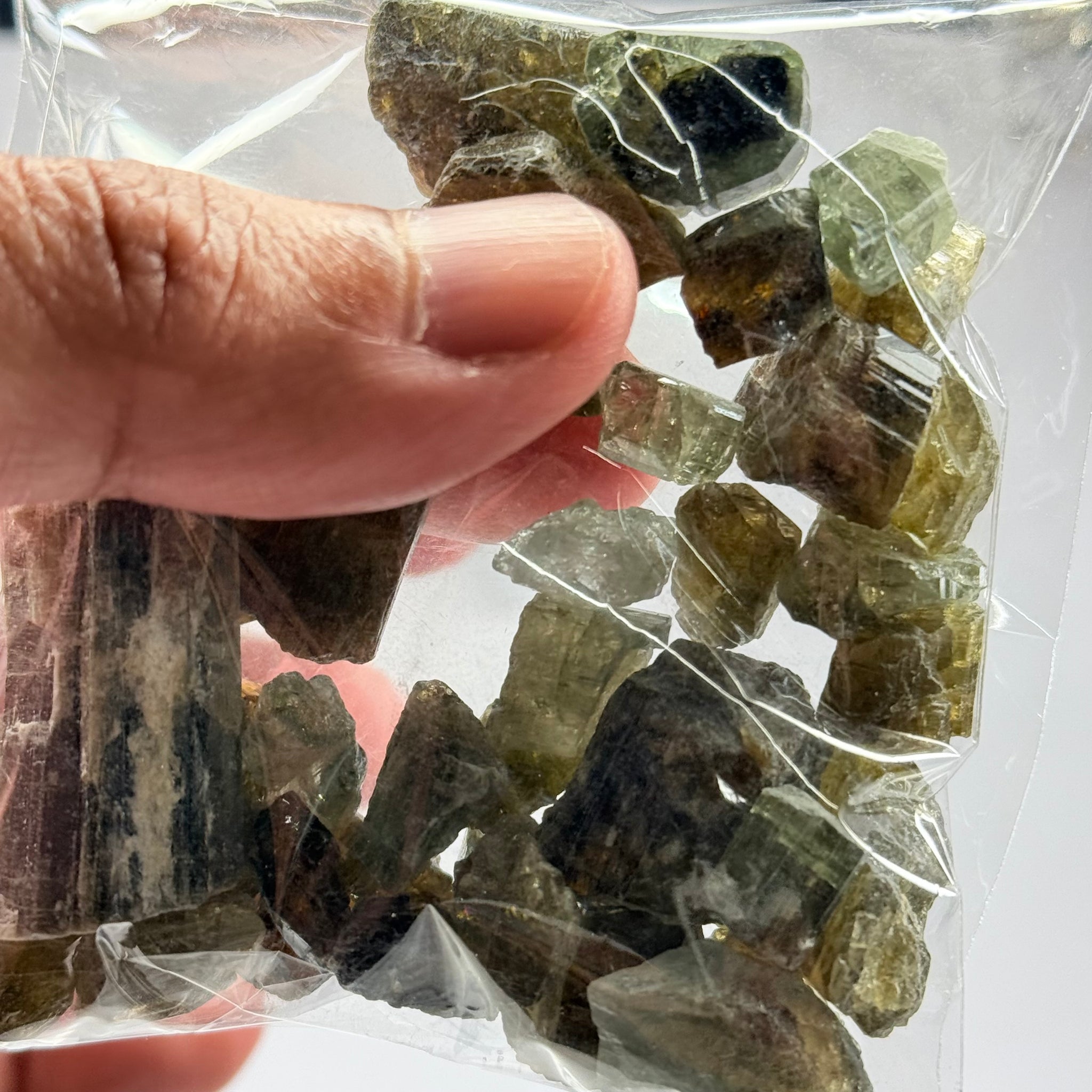 Tourmaline crystals bag, mine run, Mwajanga, Tanzania, Untreated Unheated, specimen and cab grade, or facet with inclusions