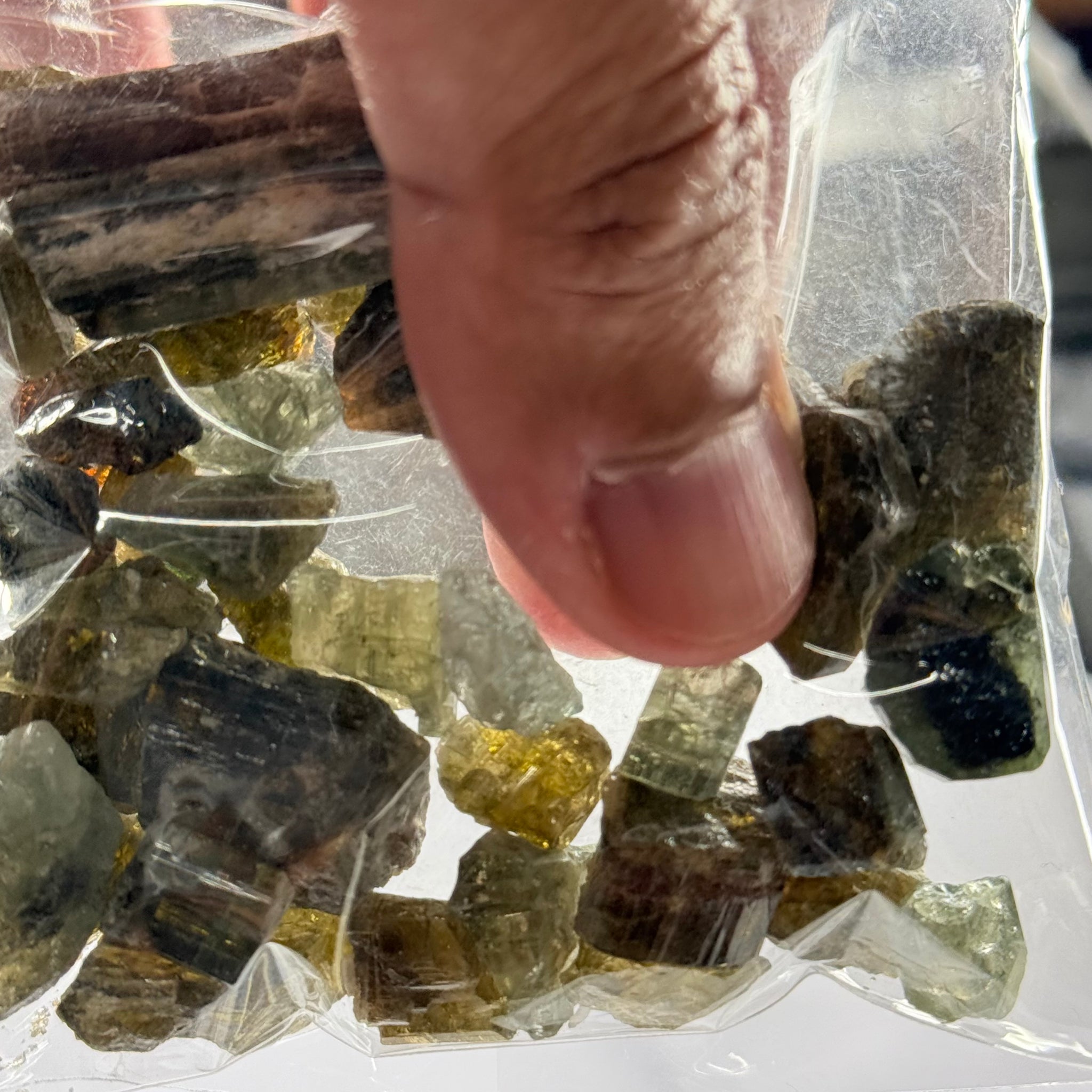 Tourmaline crystals bag, mine run, Mwajanga, Tanzania, Untreated Unheated, specimen and cab grade, or facet with inclusions