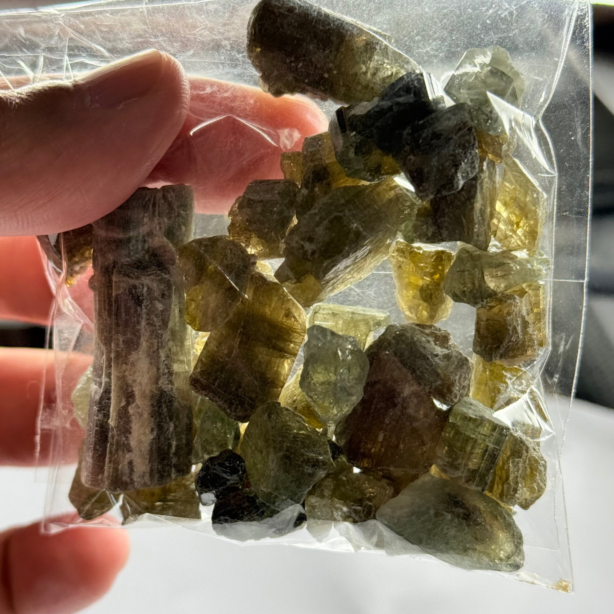 Tourmaline crystals bag, mine run, Mwajanga, Tanzania, Untreated Unheated, specimen and cab grade, or facet with inclusions