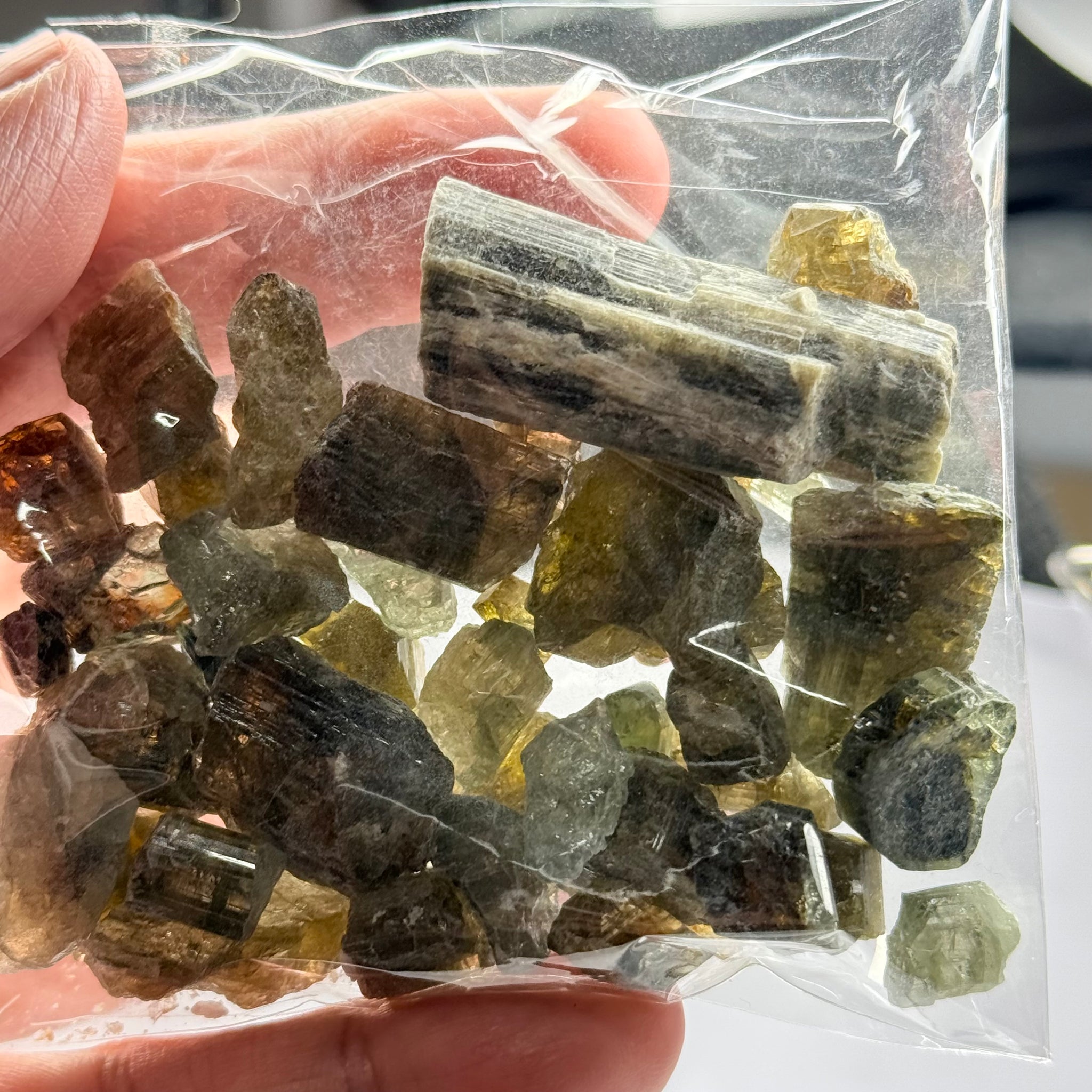 Tourmaline crystals bag, mine run, Mwajanga, Tanzania, Untreated Unheated, specimen and cab grade, or facet with inclusions