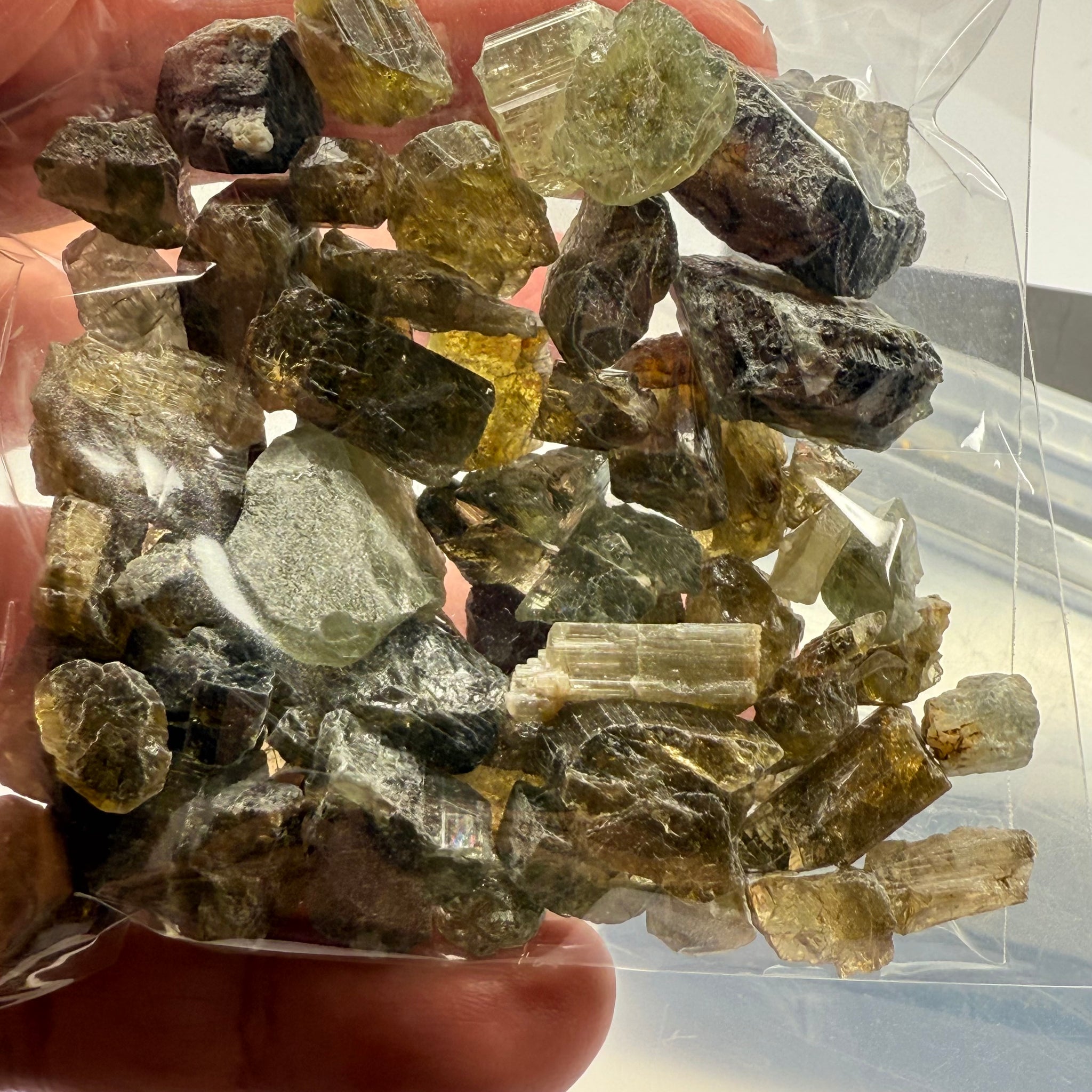 Tourmaline crystals bag, mine run, Mwajanga, Tanzania, Untreated Unheated, specimen and cab grade, or facet with inclusions