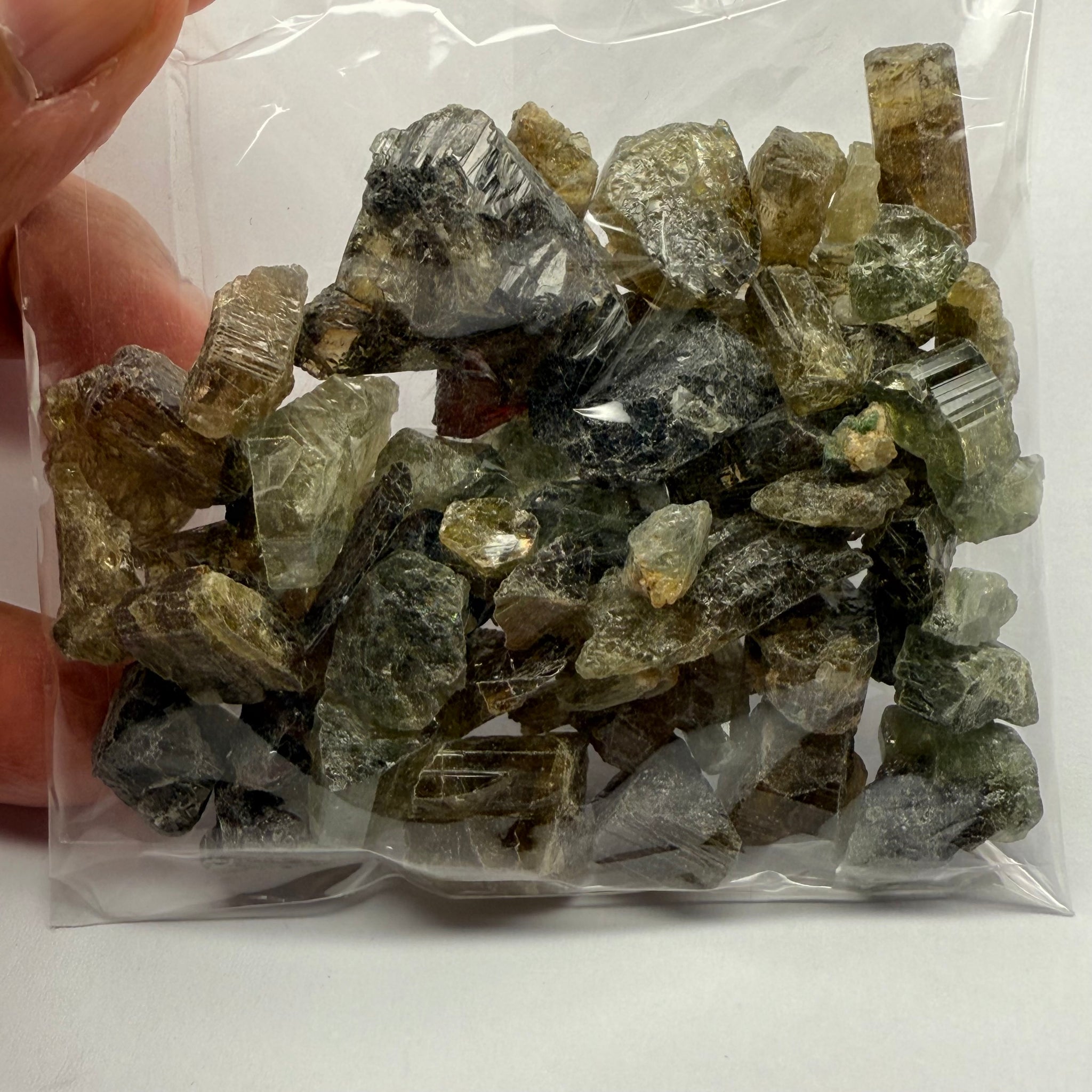 Tourmaline crystals bag, mine run, Mwajanga, Tanzania, Untreated Unheated, specimen and cab grade, or facet with inclusions