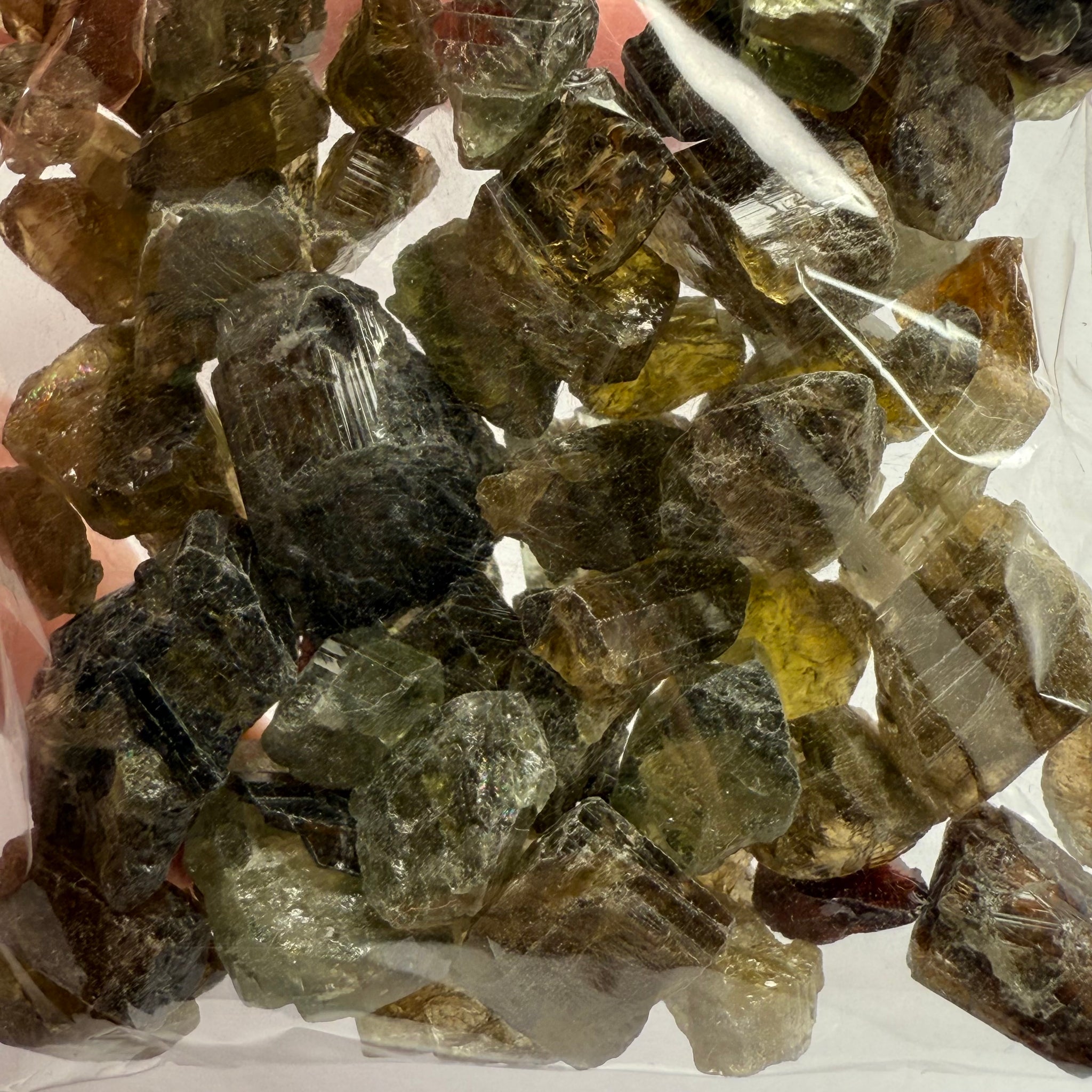 Tourmaline crystals bag, mine run, Mwajanga, Tanzania, Untreated Unheated, specimen and cab grade, or facet with inclusions