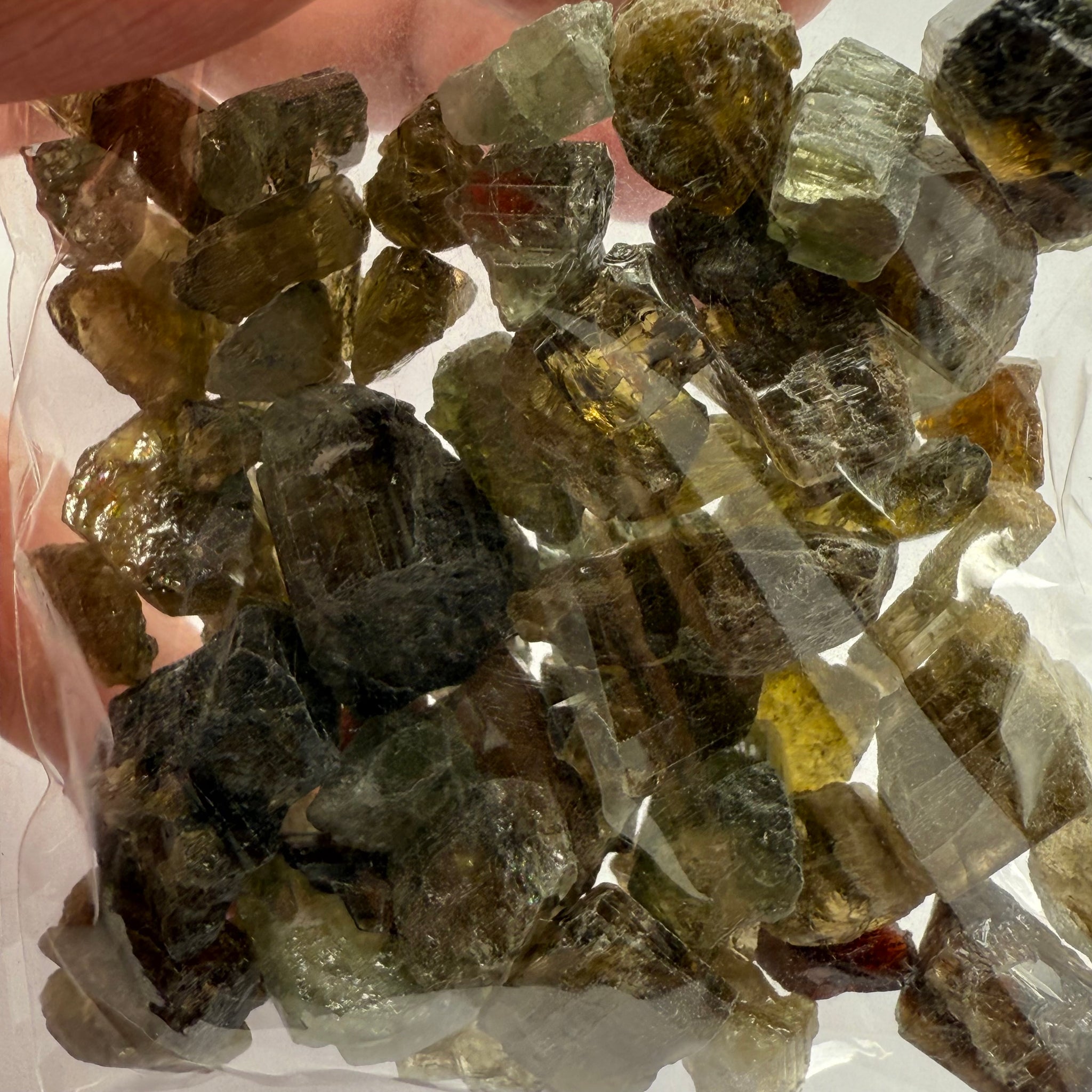 Tourmaline crystals bag, mine run, Mwajanga, Tanzania, Untreated Unheated, specimen and cab grade, or facet with inclusions