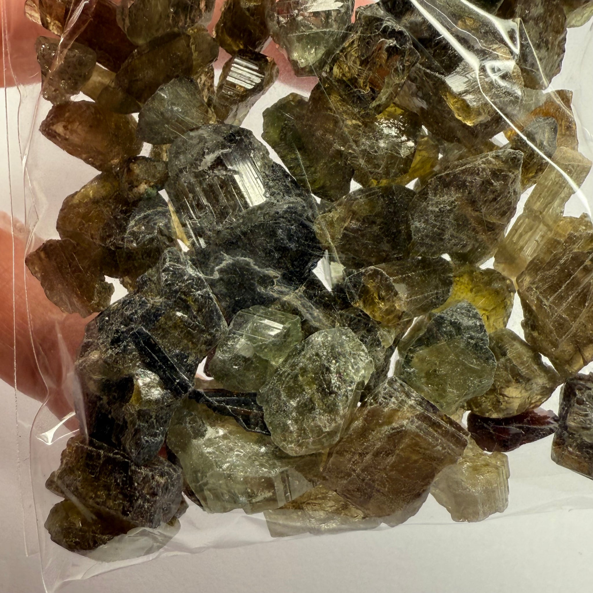 Tourmaline crystals bag, mine run, Mwajanga, Tanzania, Untreated Unheated, specimen and cab grade, or facet with inclusions