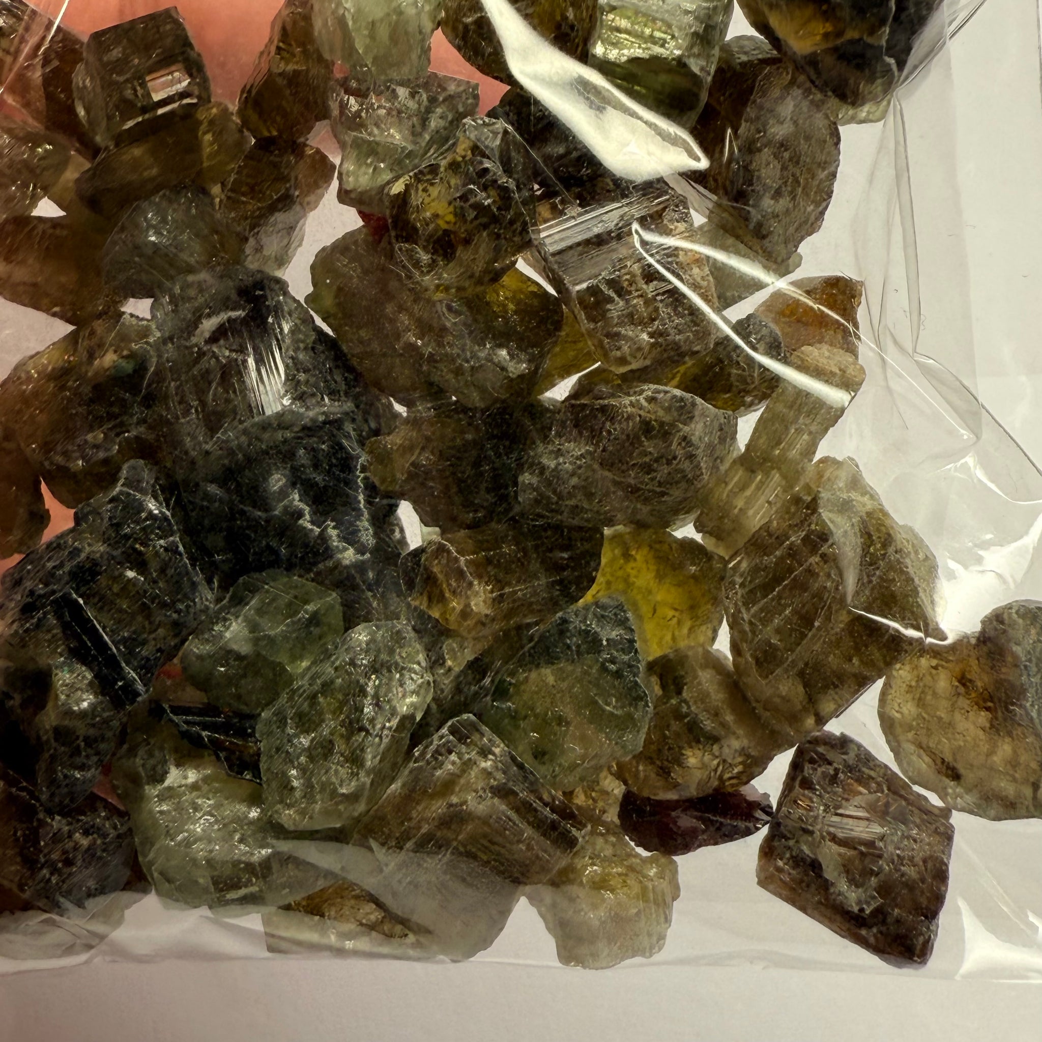 Tourmaline crystals bag, mine run, Mwajanga, Tanzania, Untreated Unheated, specimen and cab grade, or facet with inclusions