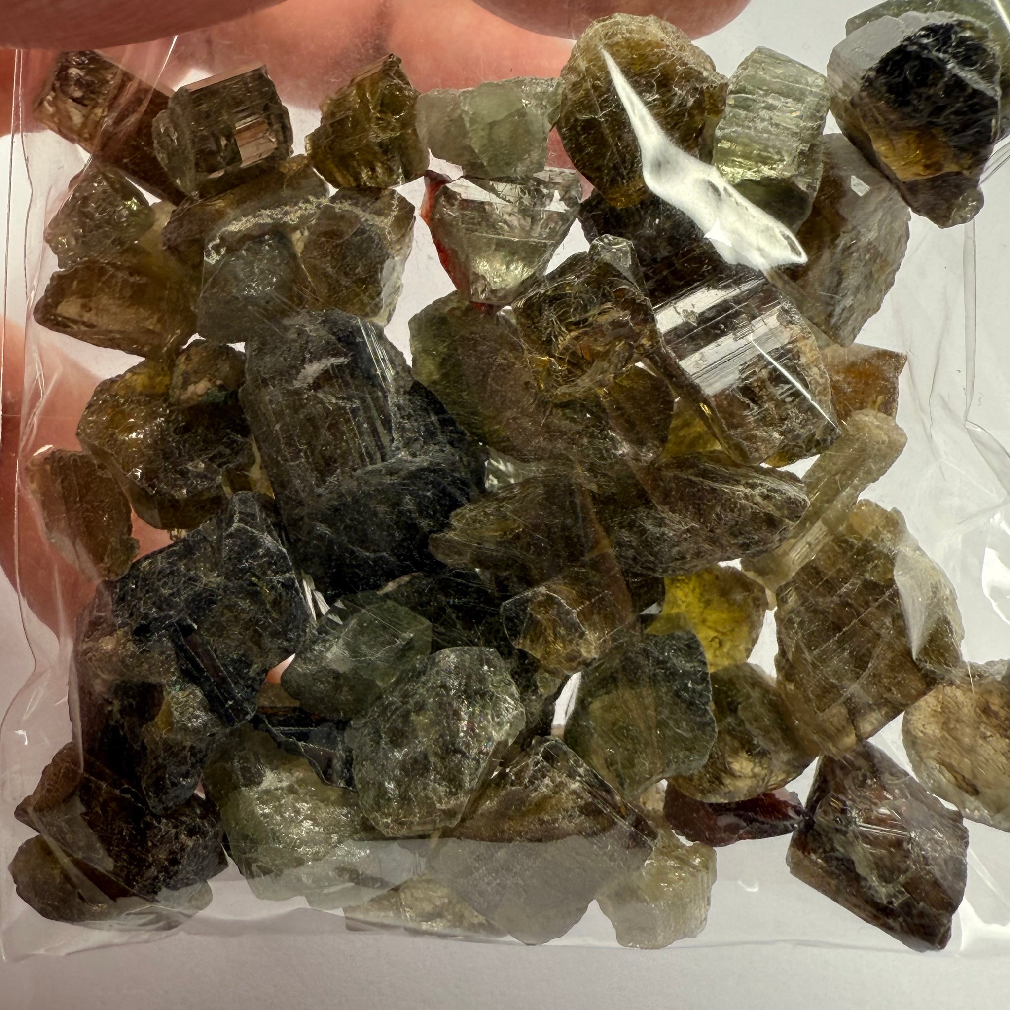 Tourmaline crystals bag, mine run, Mwajanga, Tanzania, Untreated Unheated, specimen and cab grade, or facet with inclusions
