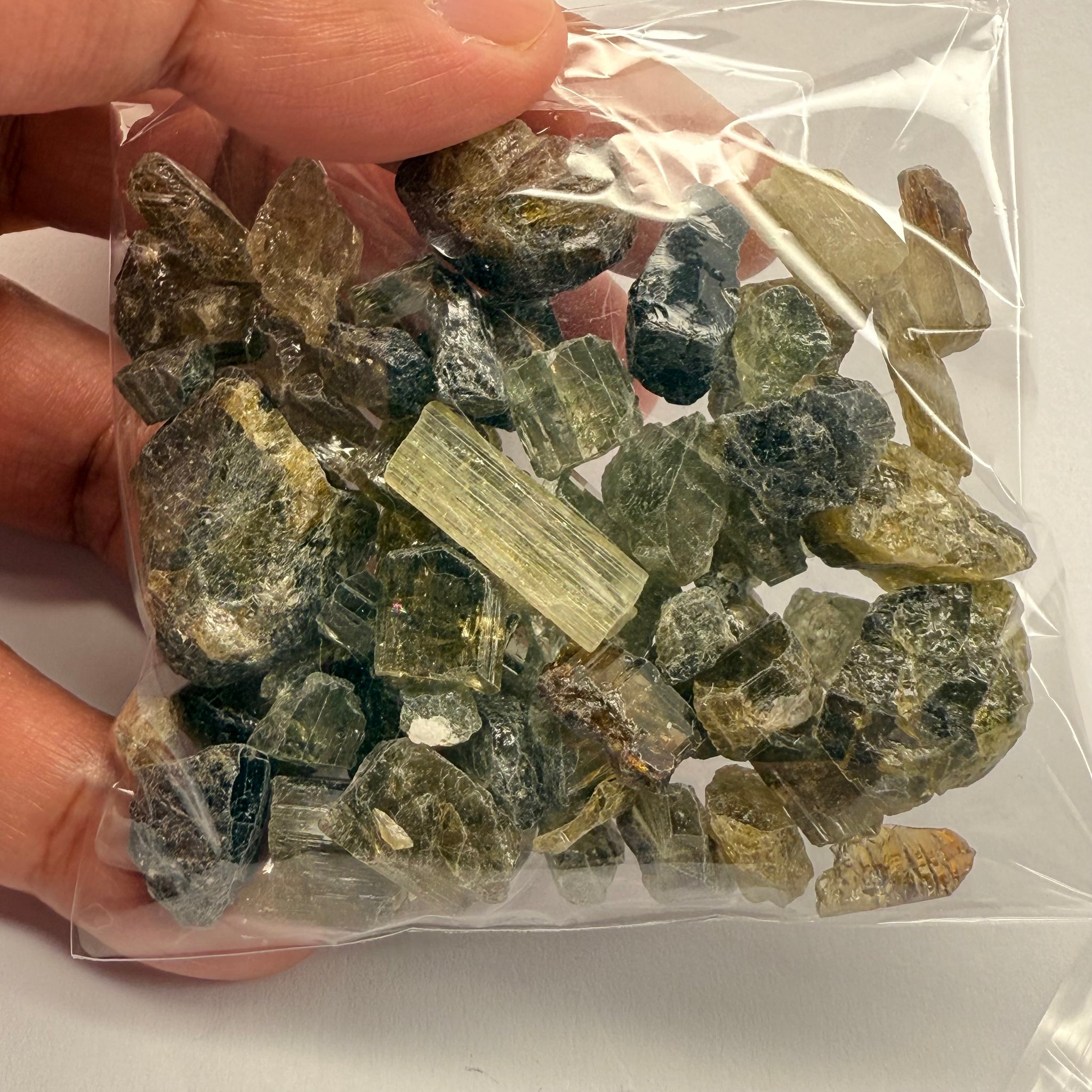 Tourmaline crystals bag, mine run, Mwajanga, Tanzania, Untreated Unheated, specimen and cab grade, or facet with inclusions