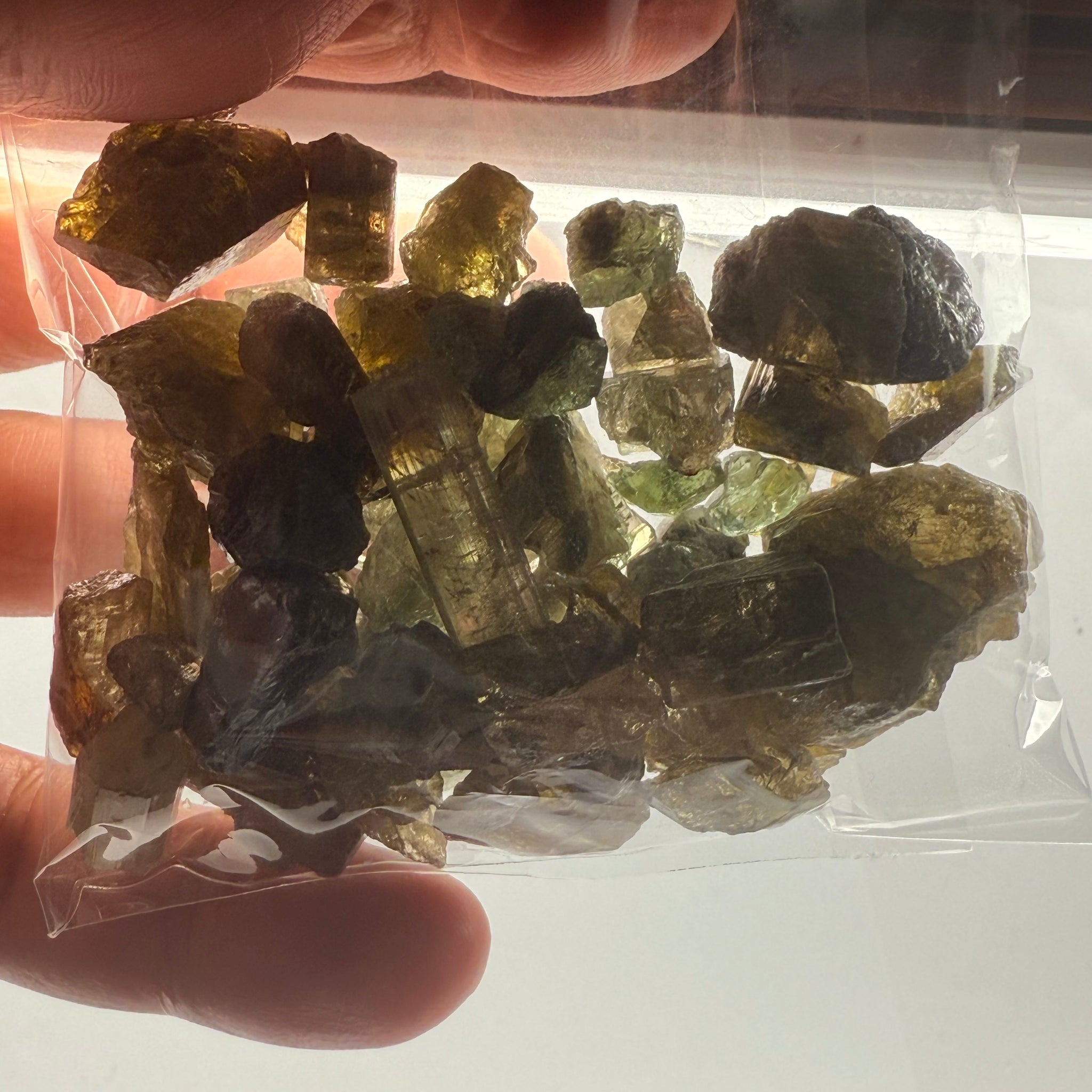 Tourmaline crystals bag, mine run, Mwajanga, Tanzania, Untreated Unheated, specimen and cab grade, or facet with inclusions