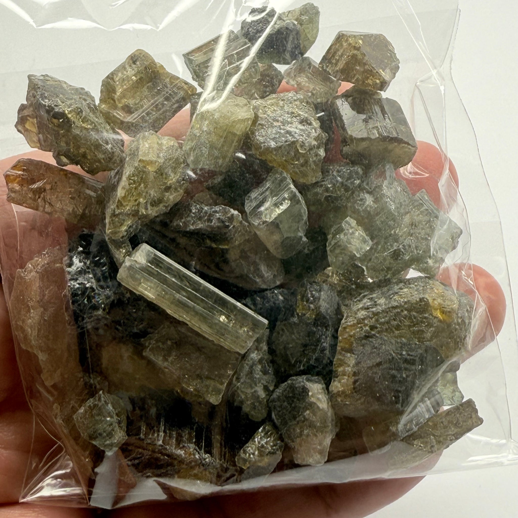 Tourmaline crystals bag, mine run, Mwajanga, Tanzania, Untreated Unheated, specimen and cab grade, or facet with inclusions