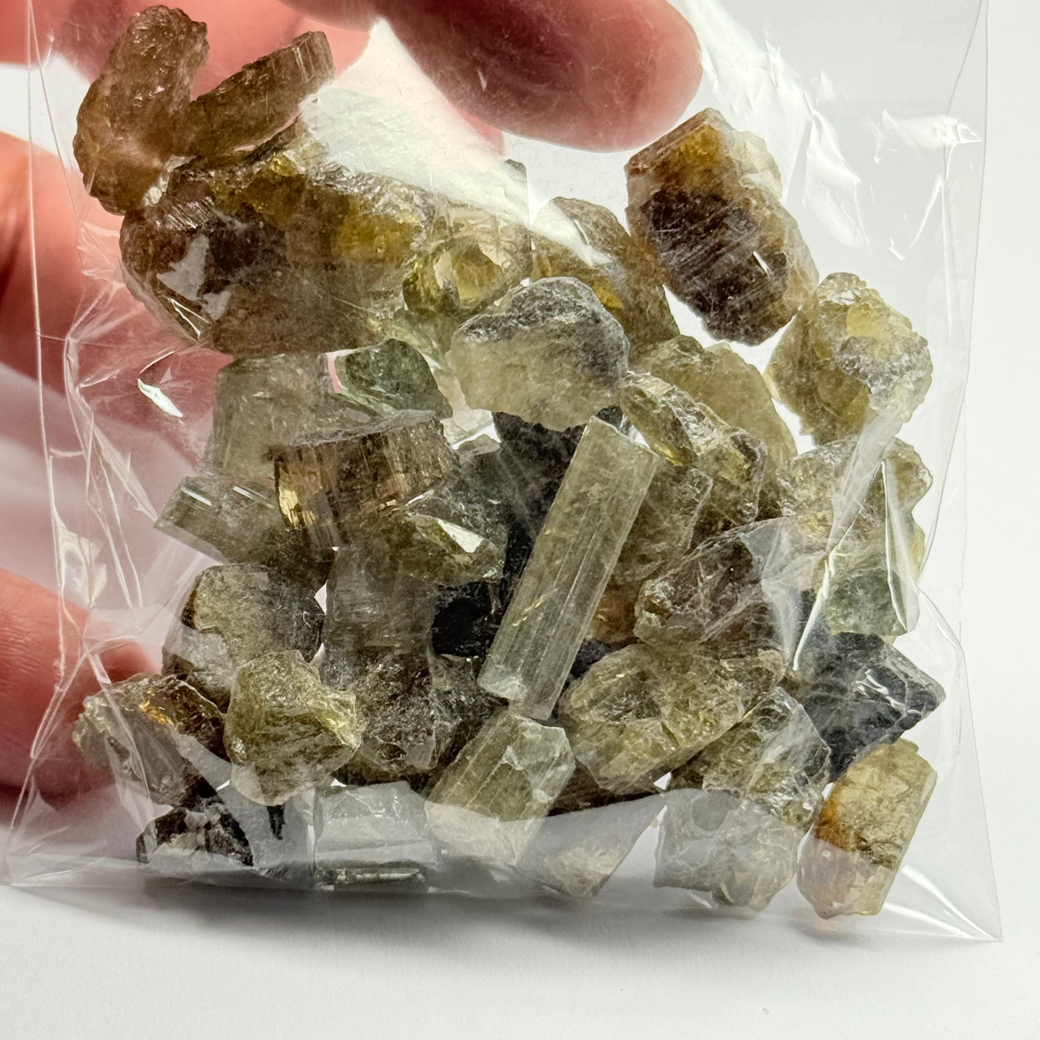 Tourmaline crystals bag, mine run, Mwajanga, Tanzania, Untreated Unheated, specimen and cab grade, or facet with inclusions