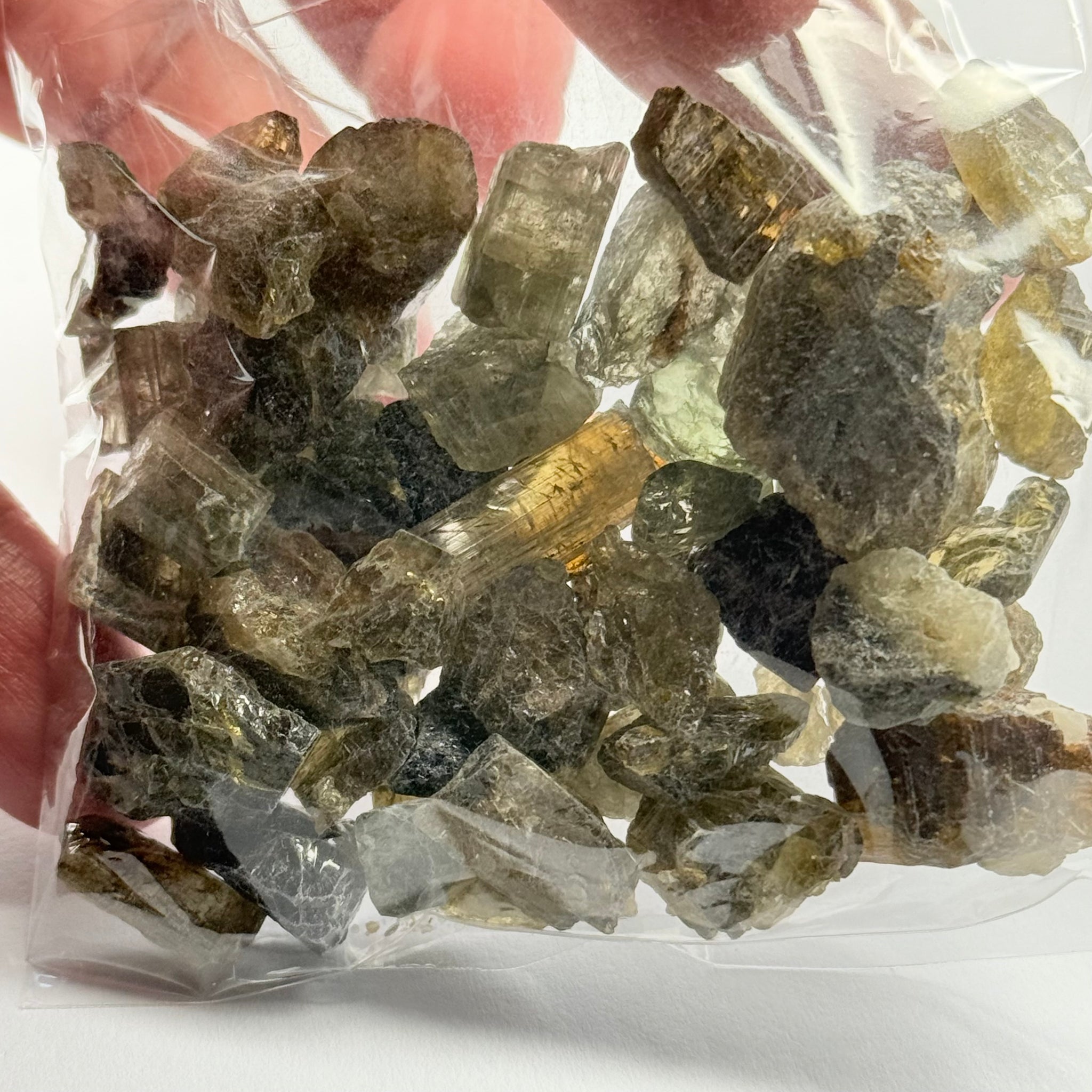 Tourmaline crystals bag, mine run, Mwajanga, Tanzania, Untreated Unheated, specimen and cab grade, or facet with inclusions