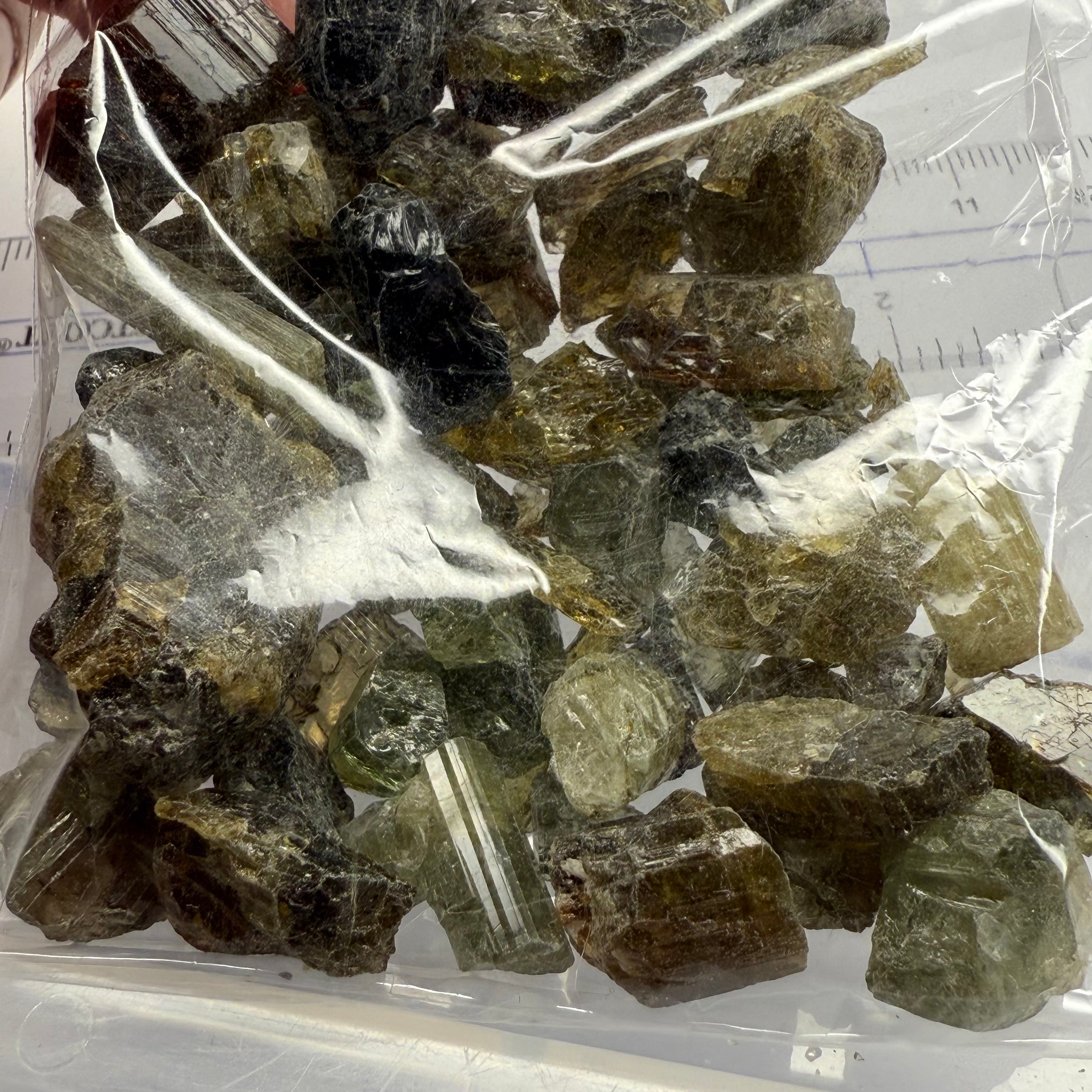 Tourmaline crystals bag, mine run, Mwajanga, Tanzania, Untreated Unheated, specimen and cab grade, or facet with inclusions