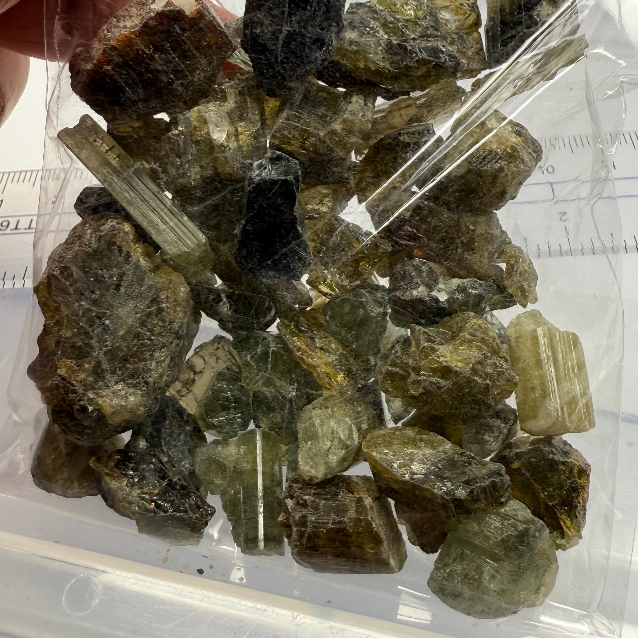 Tourmaline crystals bag, mine run, Mwajanga, Tanzania, Untreated Unheated, specimen and cab grade, or facet with inclusions