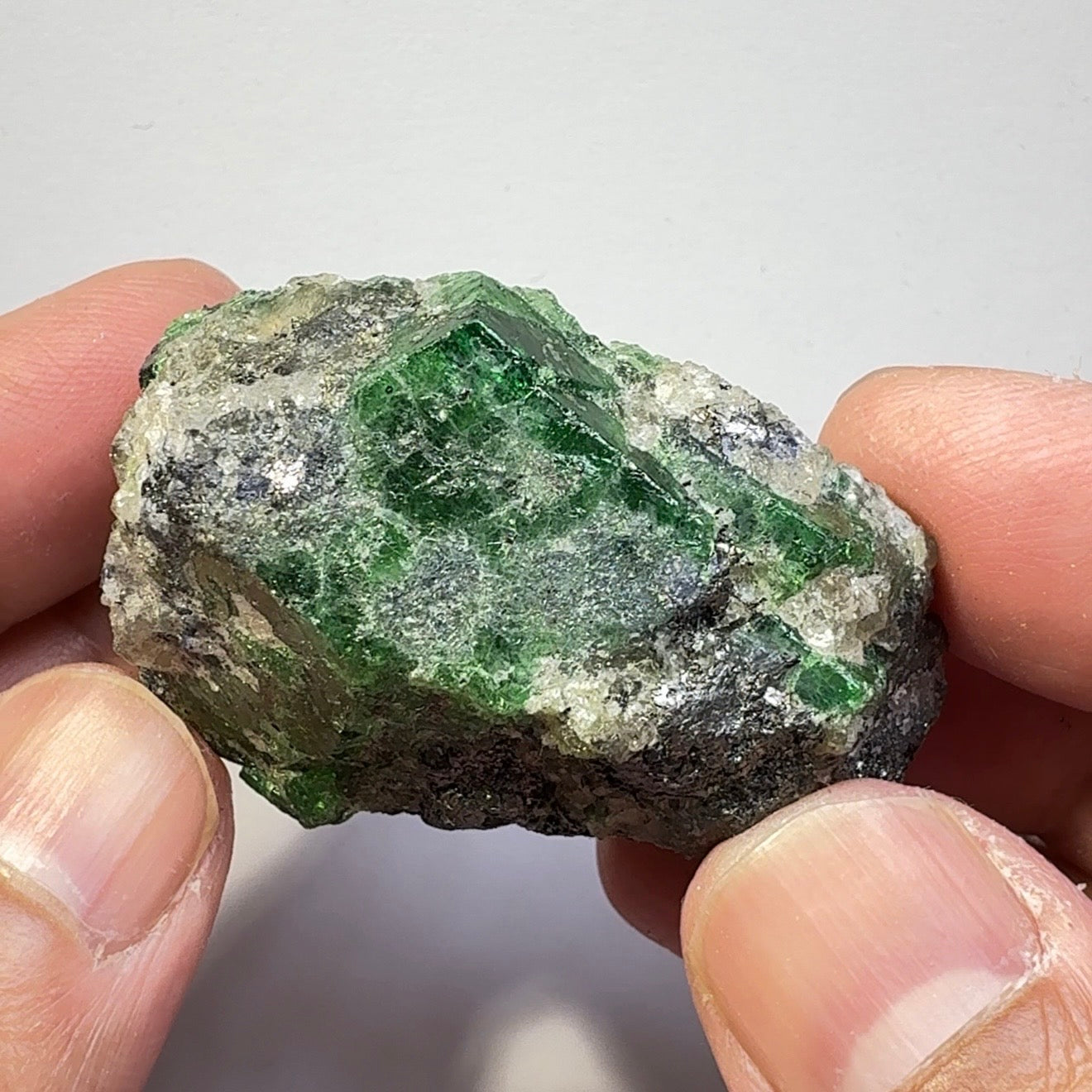 Tsavorite Garnet Crystal with Tanzanite, 352.50ct, Merelani, Tanzania, Untreated Unheated