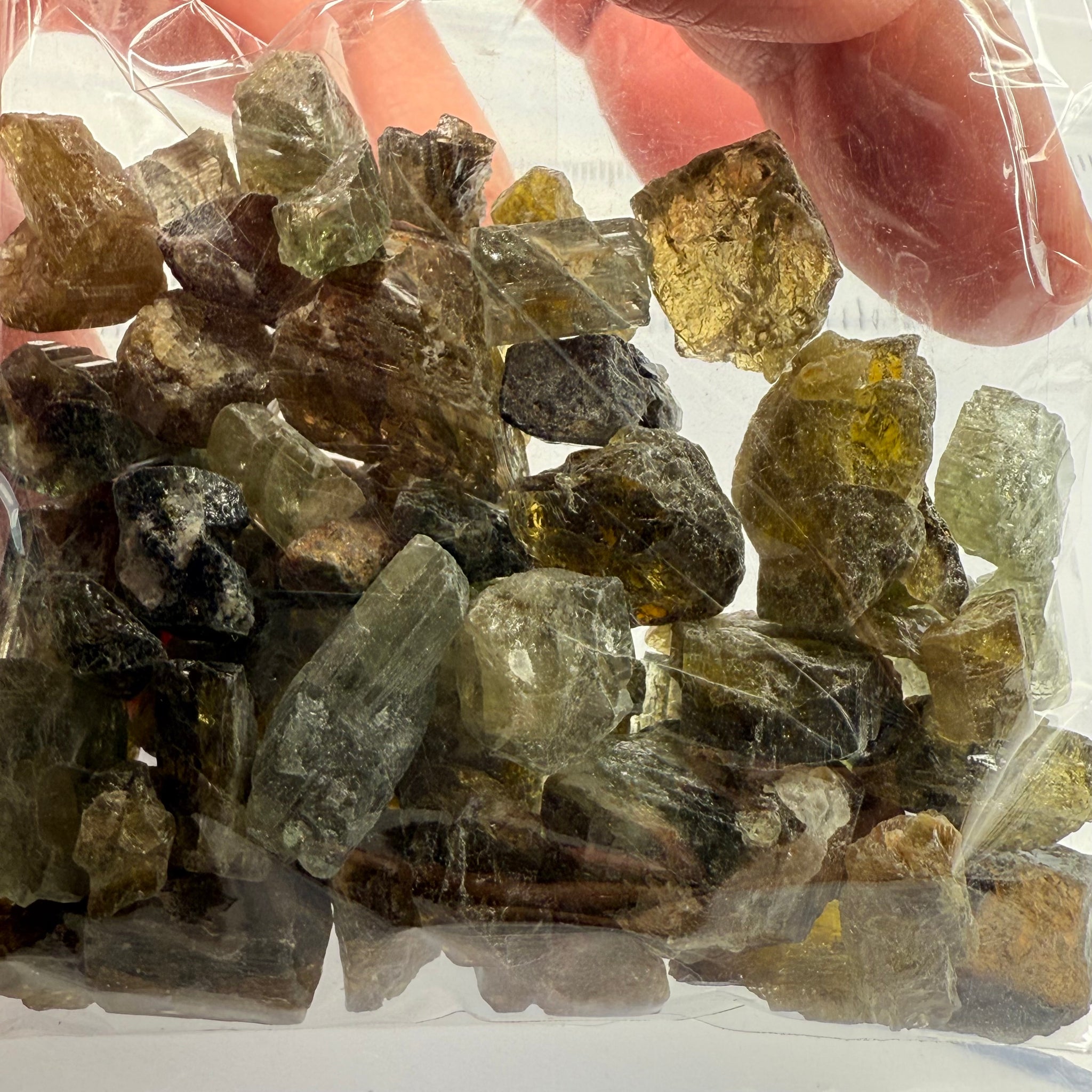 Tourmaline crystals bag, mine run, Mwajanga, Tanzania, Untreated Unheated, specimen and cab grade, or facet with inclusions