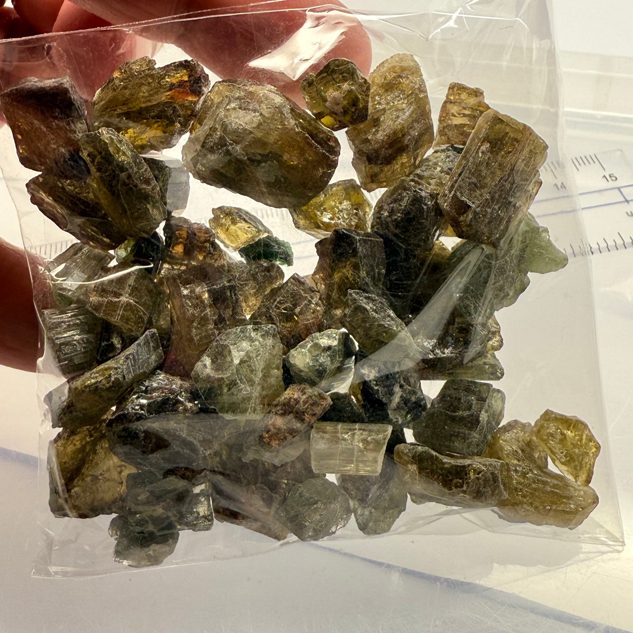 Tourmaline crystals bag, mine run, Mwajanga, Tanzania, Untreated Unheated, specimen and cab grade, or facet with inclusions