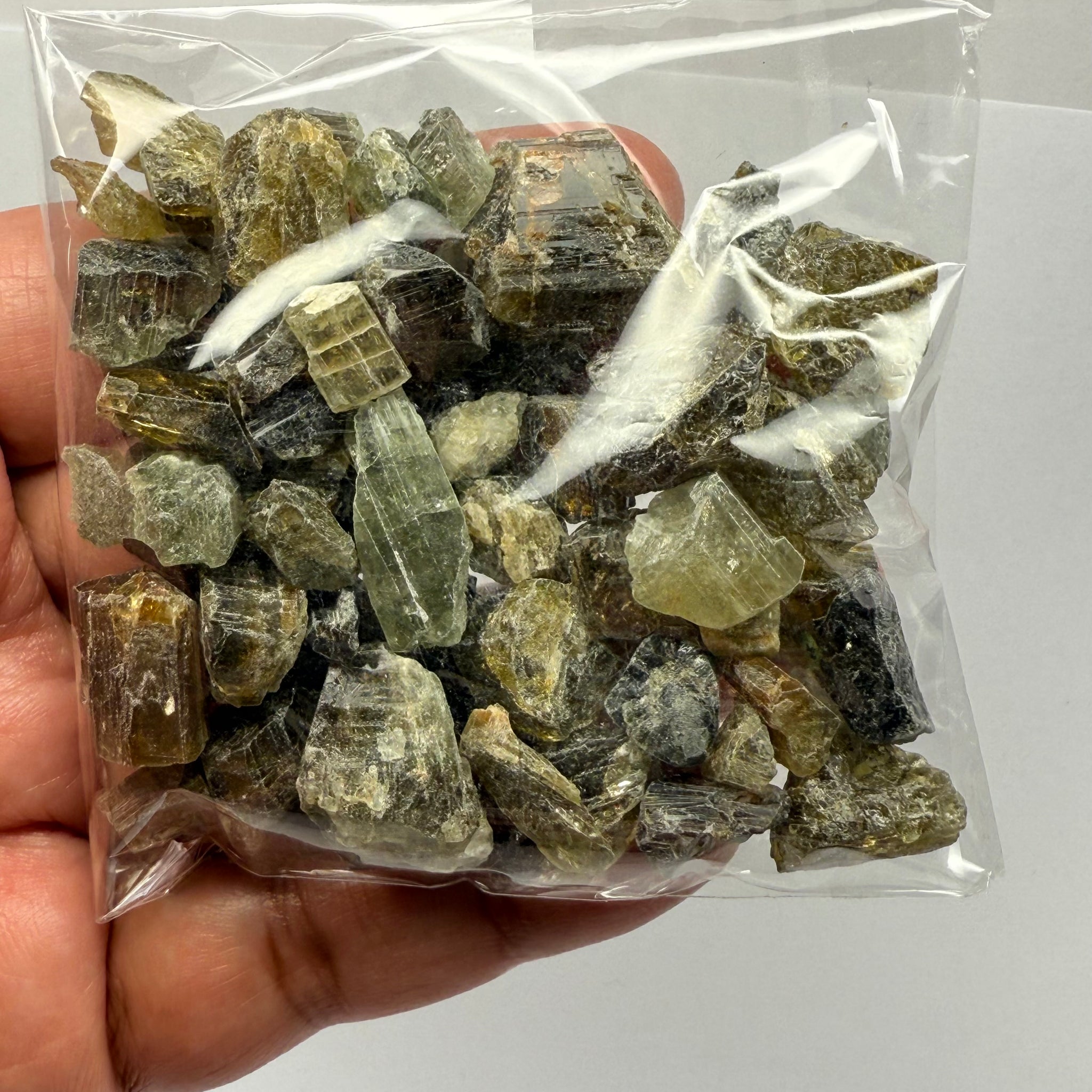 Tourmaline crystals bag, mine run, Mwajanga, Tanzania, Untreated Unheated, specimen and cab grade, or facet with inclusions