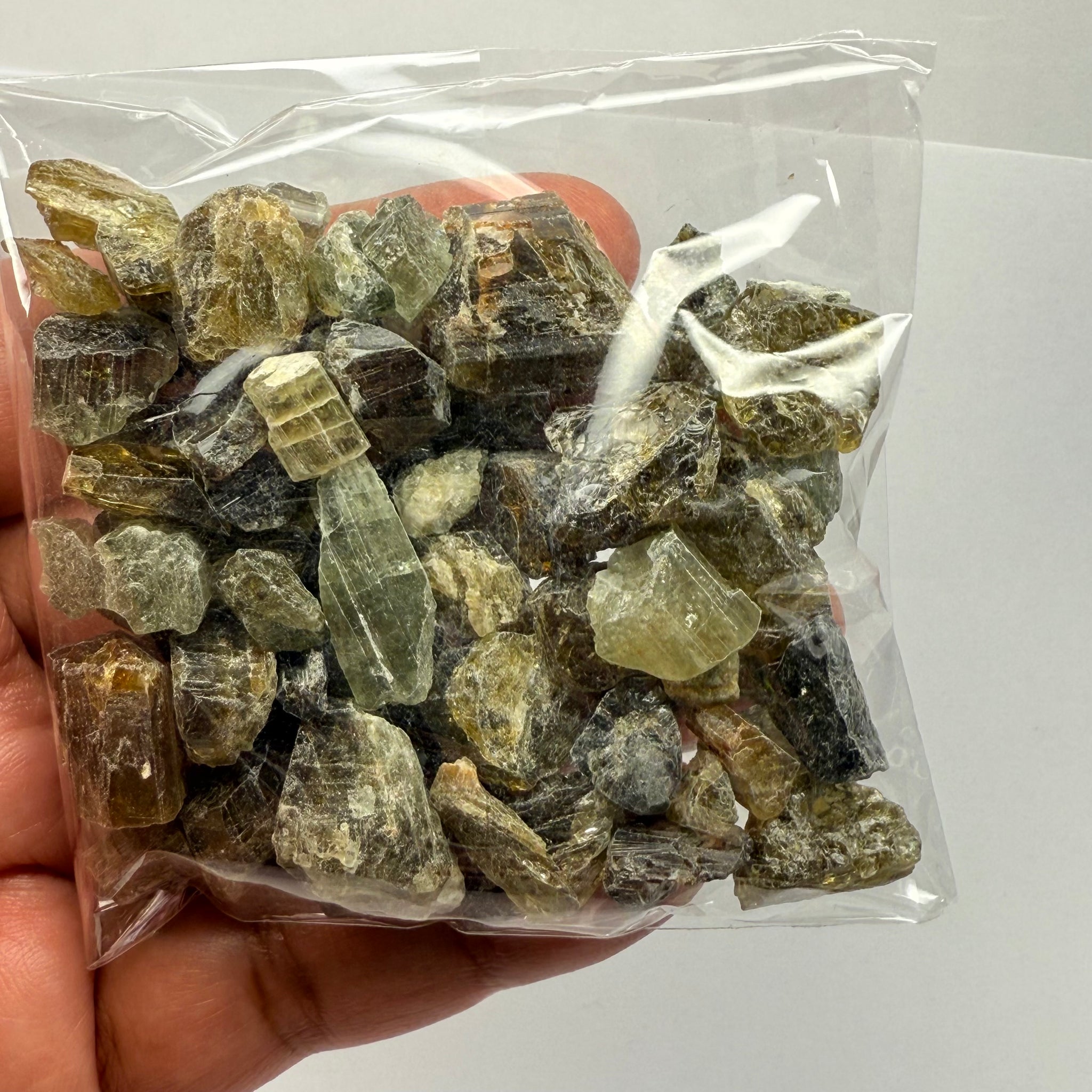Tourmaline crystals bag, mine run, Mwajanga, Tanzania, Untreated Unheated, specimen and cab grade, or facet with inclusions