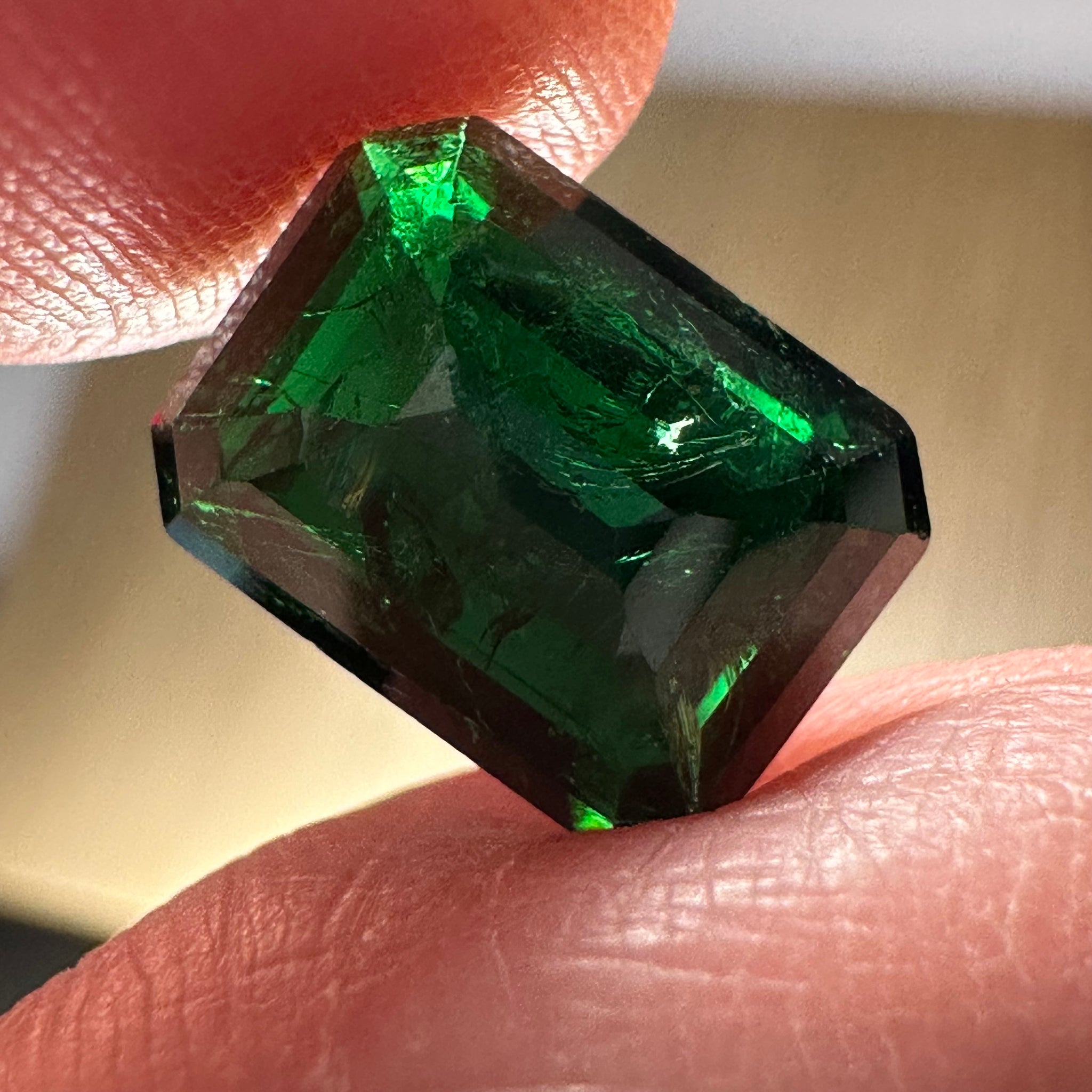 Chrome Tourmaline, 4.42ct, Tanzania, Untreated Unheated, native cut, included
