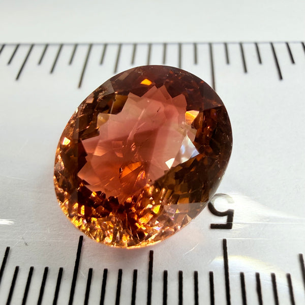Tourmaline, 6.08ct, DRC, Untreated Unheated, slight chip on the table, see next pic we have circled it, and a large crack in the middle, but look at the triangular zoning!