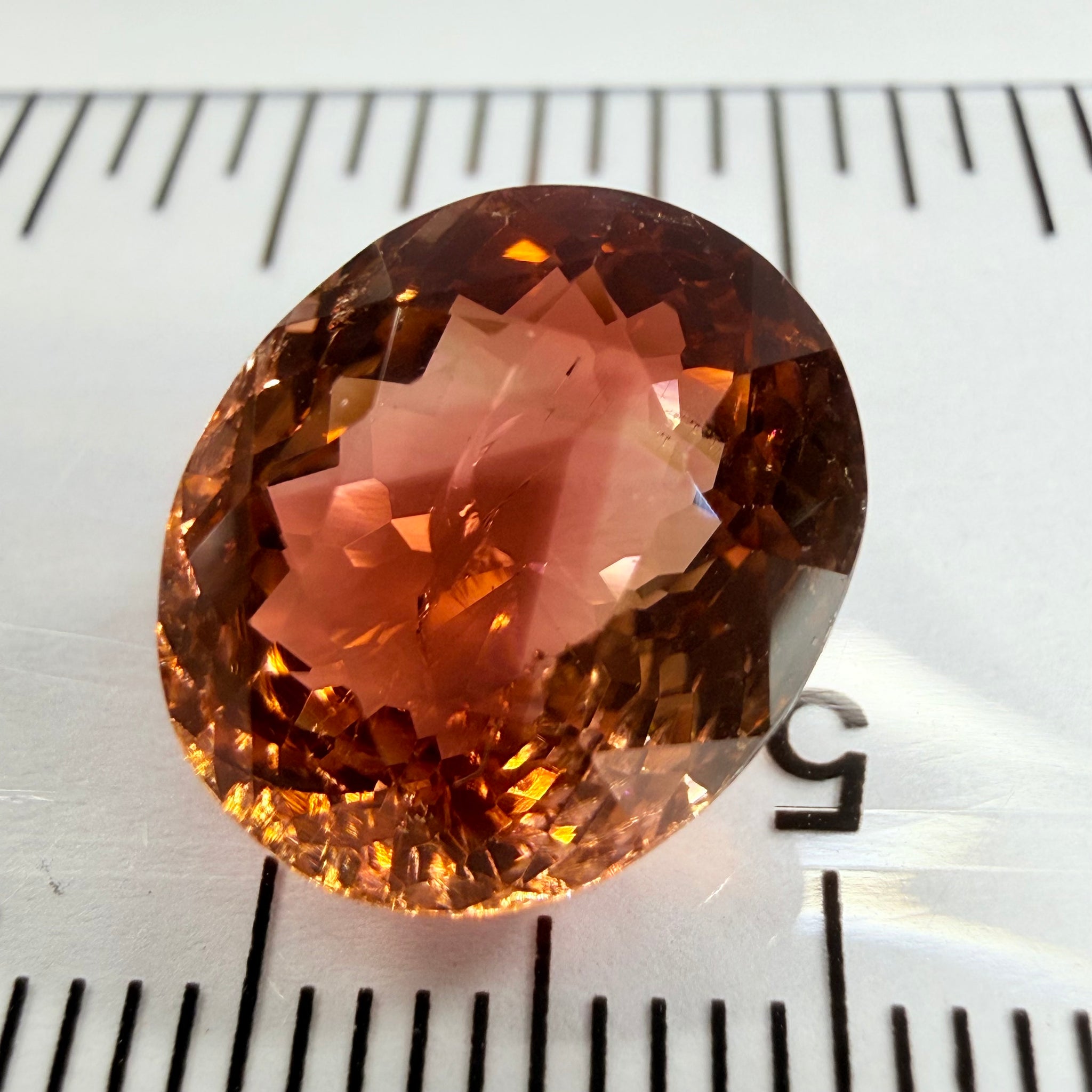 Tourmaline, 6.08ct, DRC, Untreated Unheated, slight chip on the table, see next pic we have circled it, and a large crack in the middle, but look at the triangular zoning!