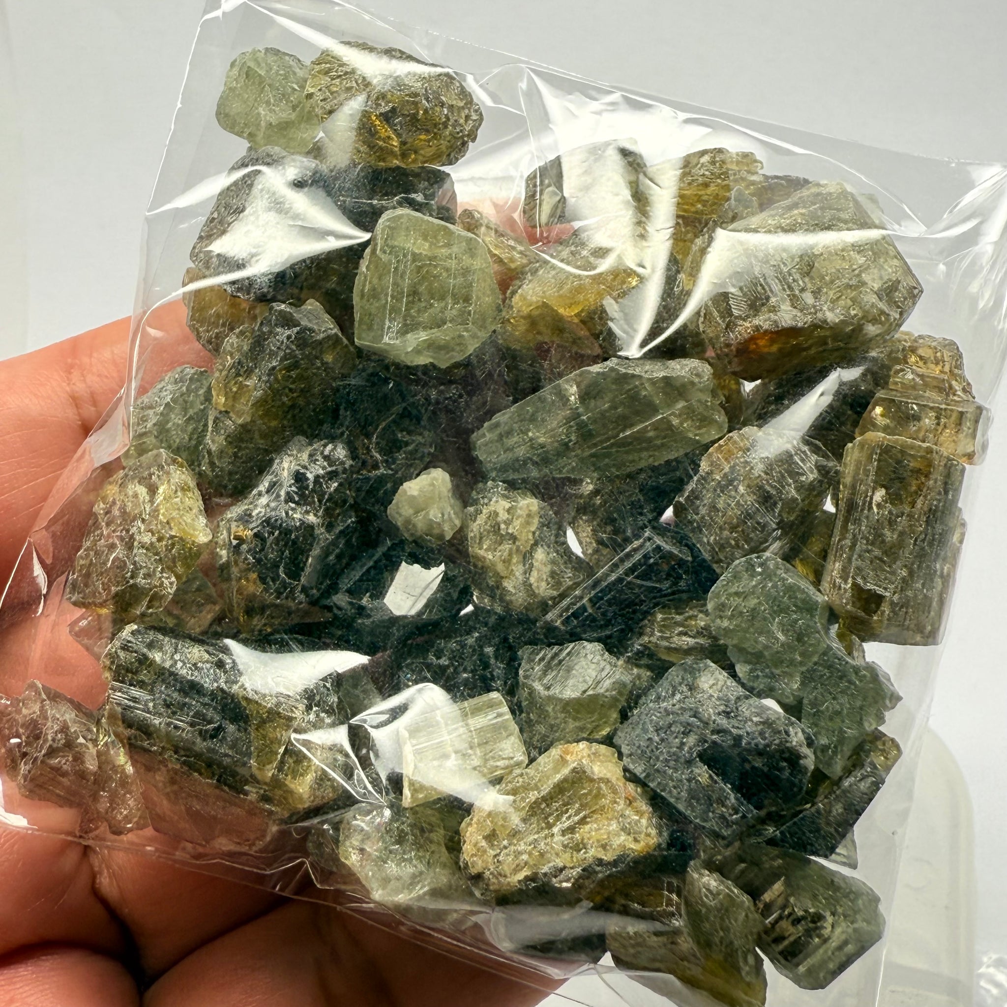 Tourmaline crystals bag, mine run, Mwajanga, Tanzania, Untreated Unheated, specimen and cab grade, or facet with inclusions