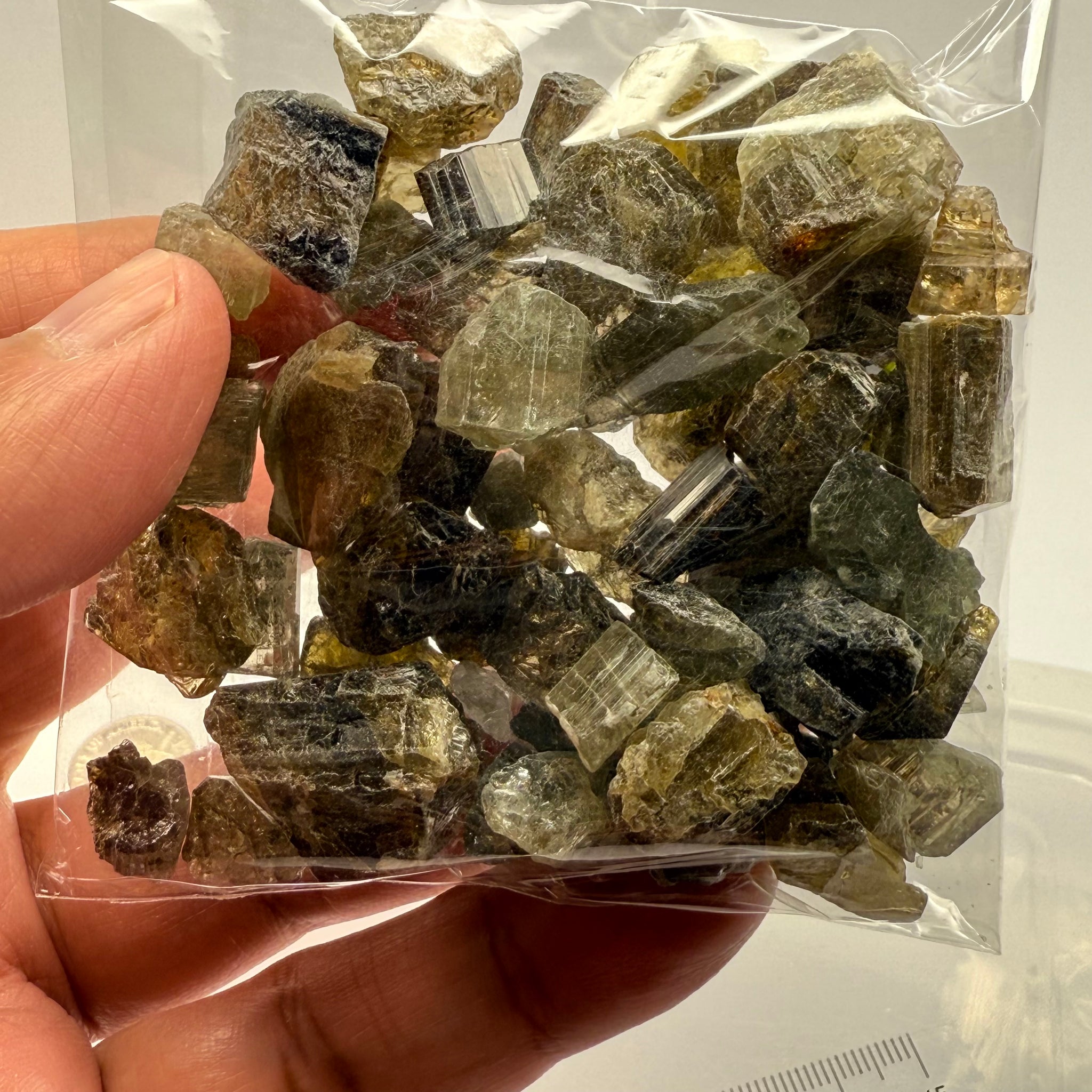 Tourmaline crystals bag, mine run, Mwajanga, Tanzania, Untreated Unheated, specimen and cab grade, or facet with inclusions