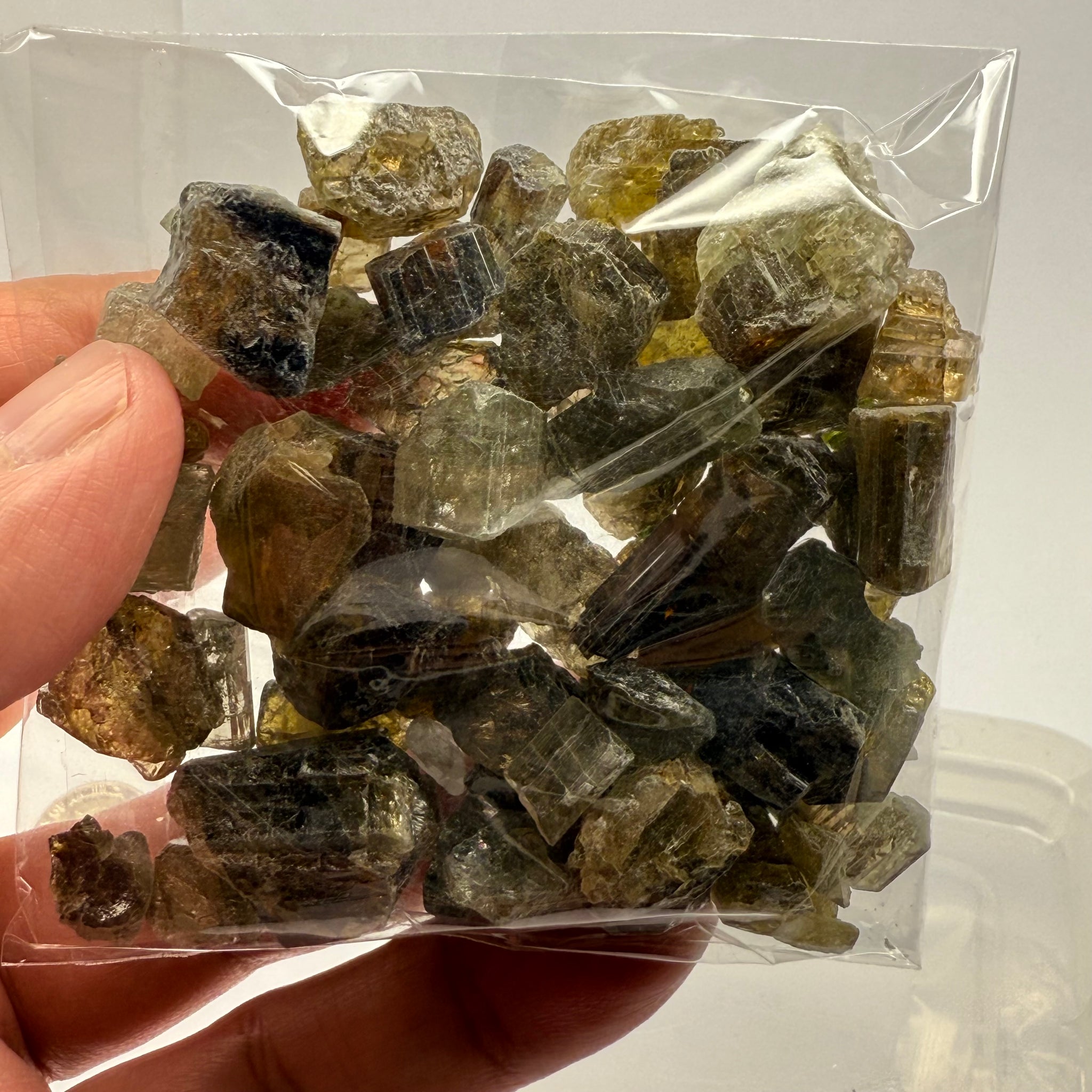 Tourmaline crystals bag, mine run, Mwajanga, Tanzania, Untreated Unheated, specimen and cab grade, or facet with inclusions