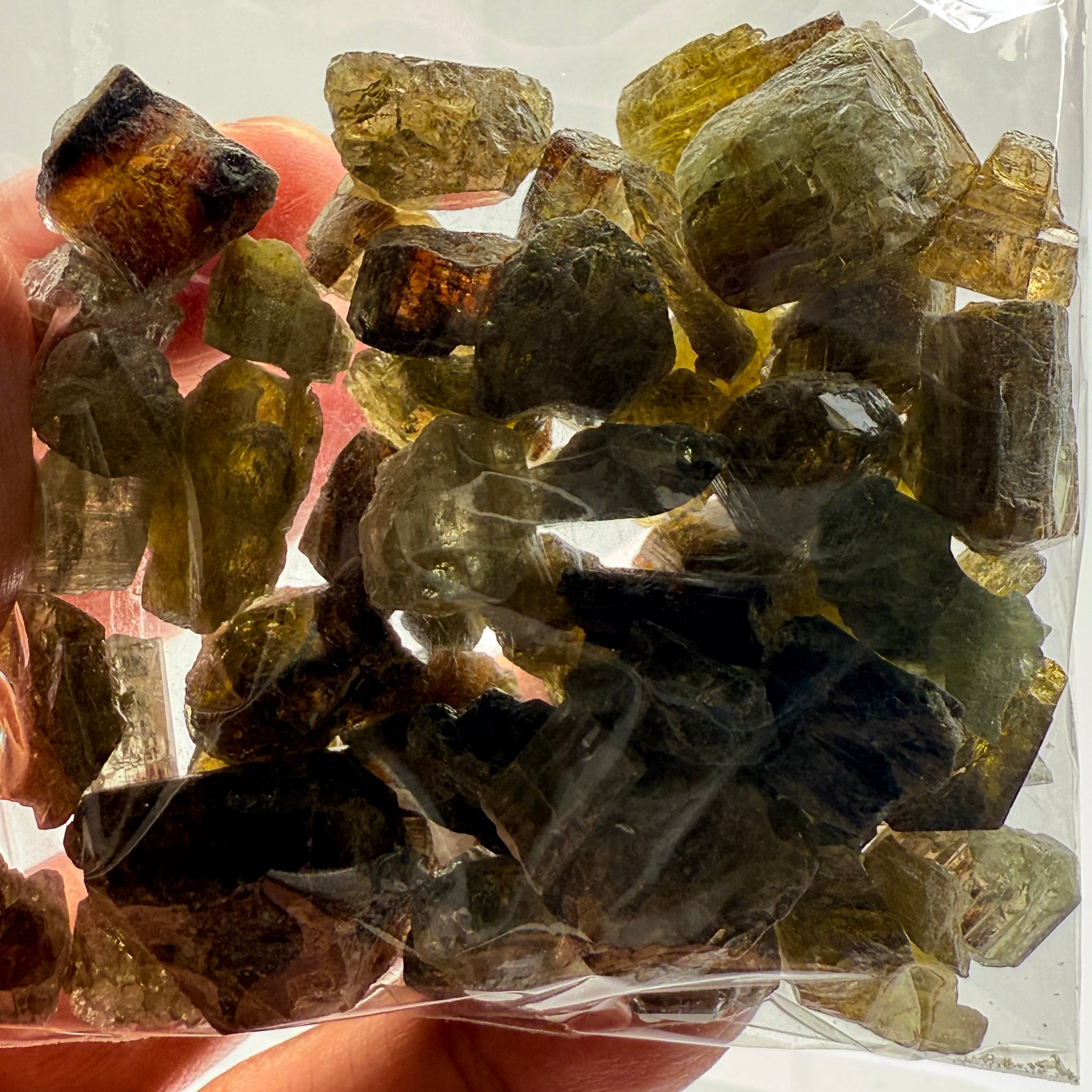 Tourmaline crystals bag, mine run, Mwajanga, Tanzania, Untreated Unheated, specimen and cab grade, or facet with inclusions
