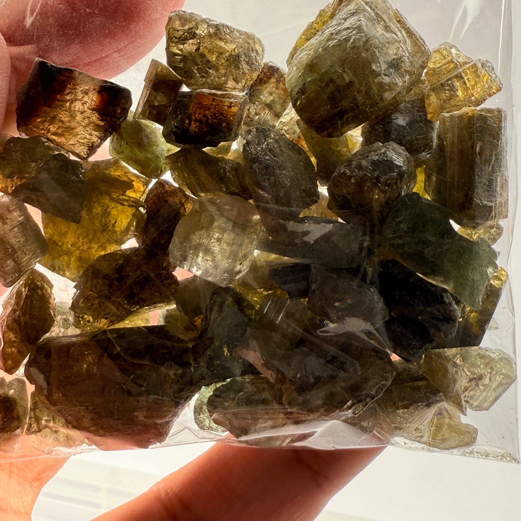 Tourmaline crystals bag, mine run, Mwajanga, Tanzania, Untreated Unheated, specimen and cab grade, or facet with inclusions