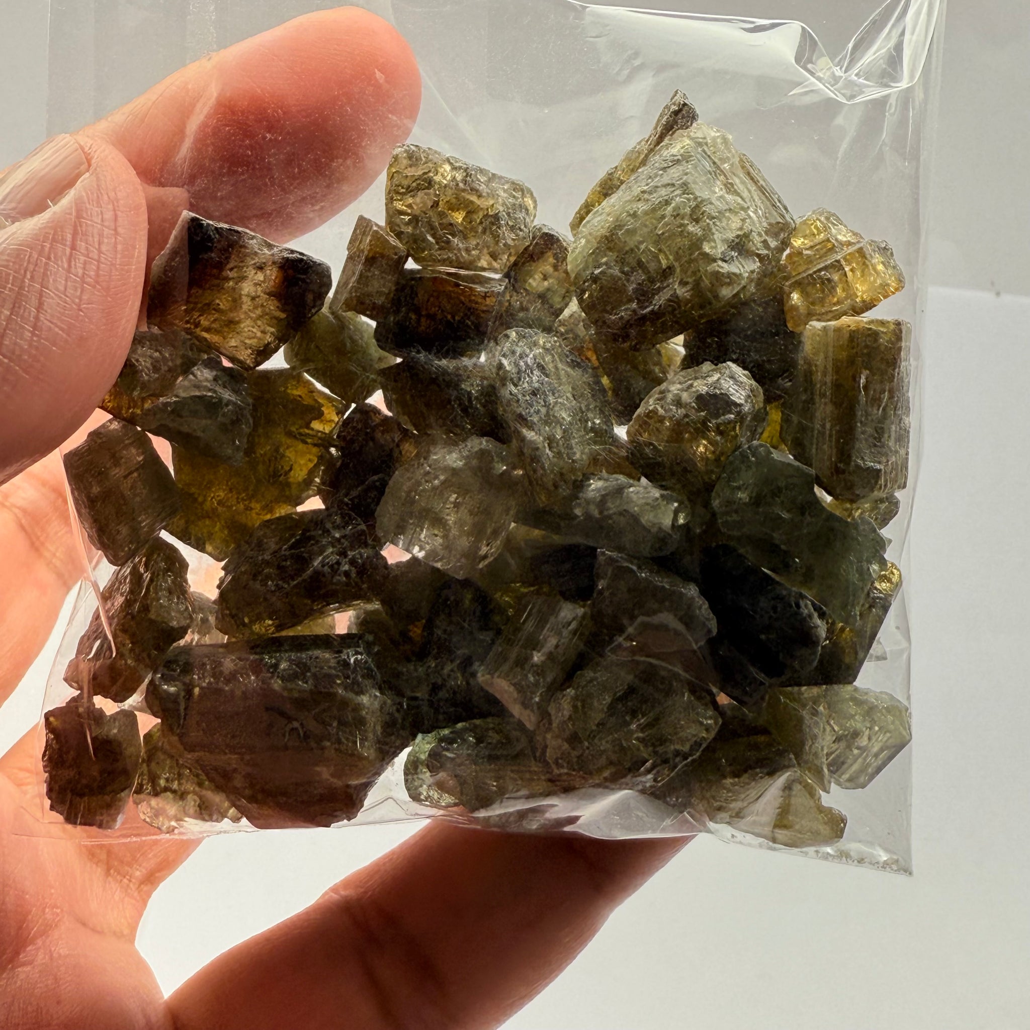 Tourmaline crystals bag, mine run, Mwajanga, Tanzania, Untreated Unheated, specimen and cab grade, or facet with inclusions