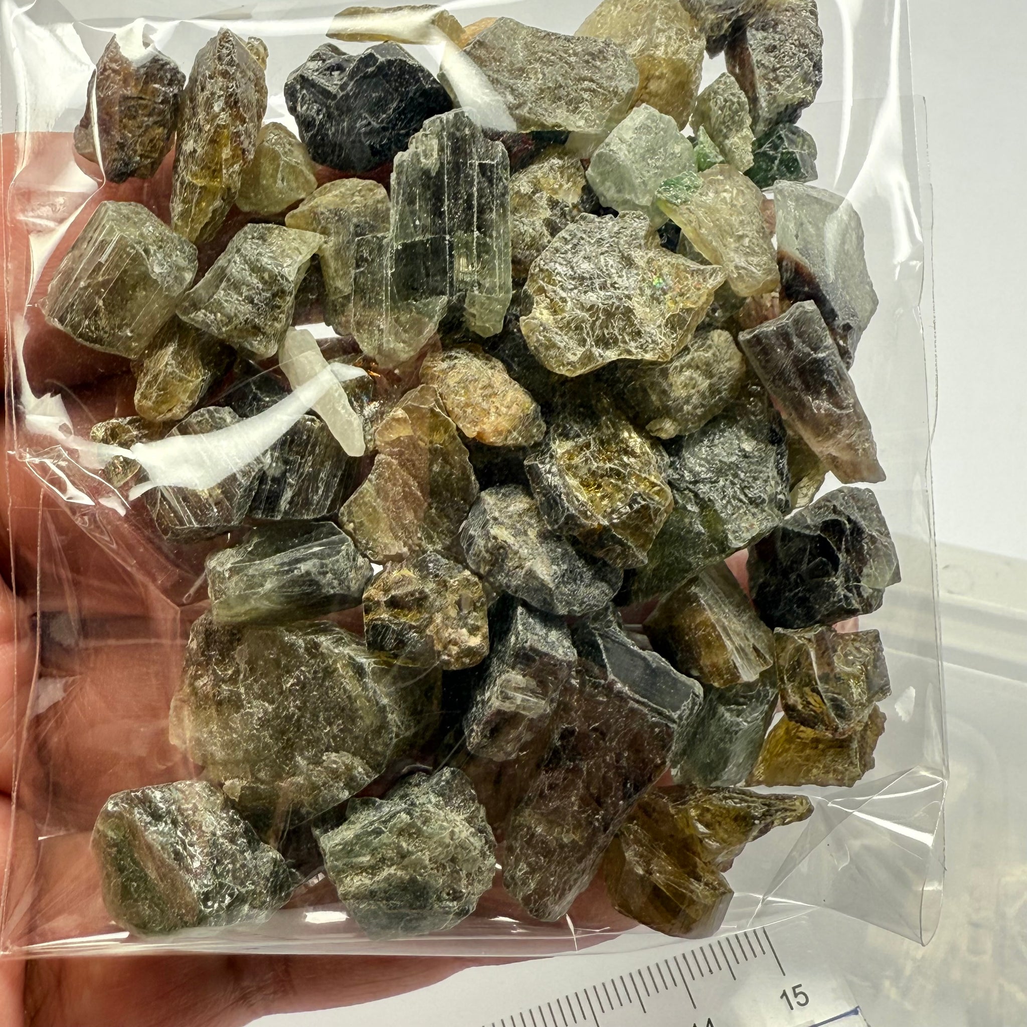 Tourmaline crystals bag, mine run, Mwajanga, Tanzania, Untreated Unheated, specimen and cab grade, or facet with inclusions