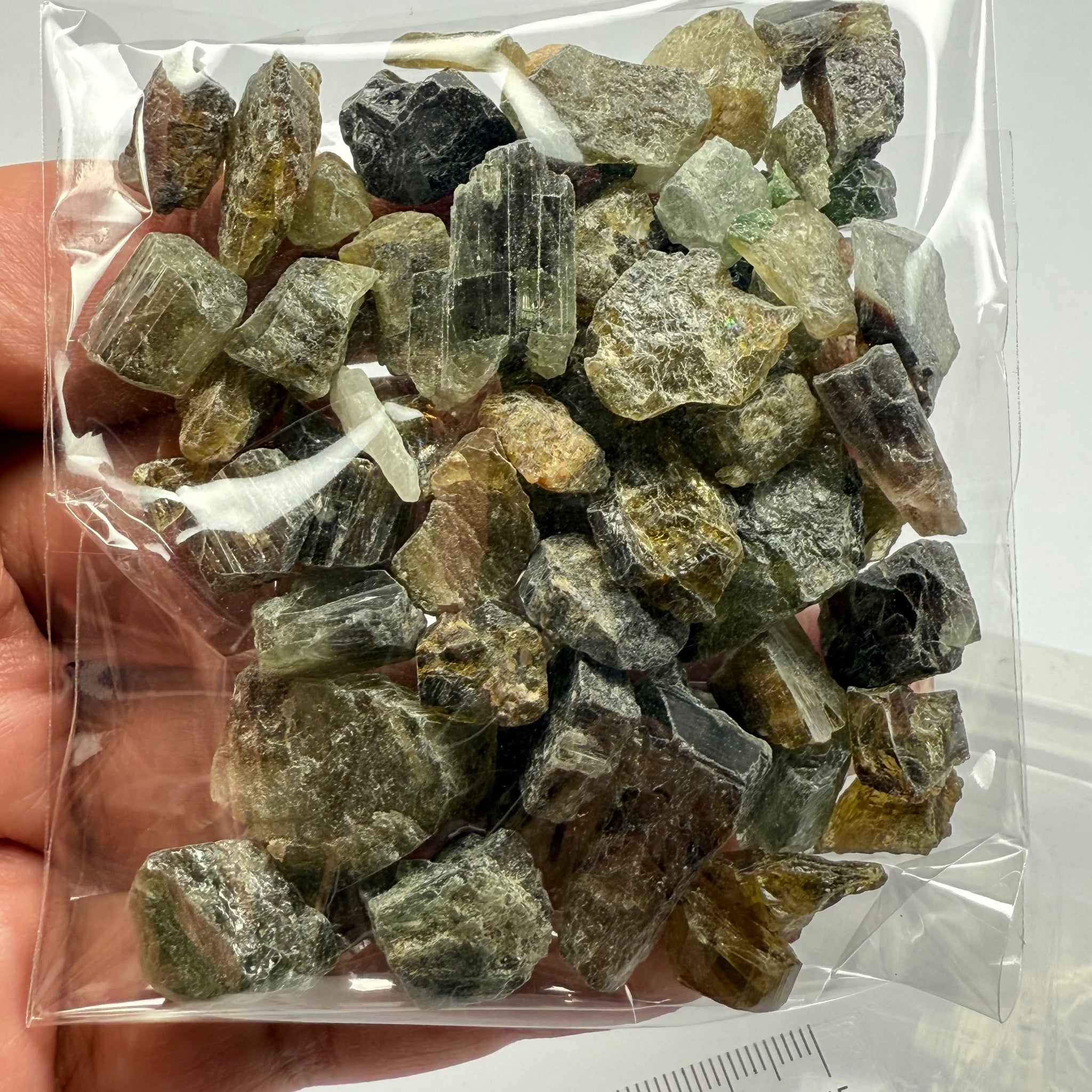 Tourmaline crystals bag, mine run, Mwajanga, Tanzania, Untreated Unheated, specimen and cab grade, or facet with inclusions